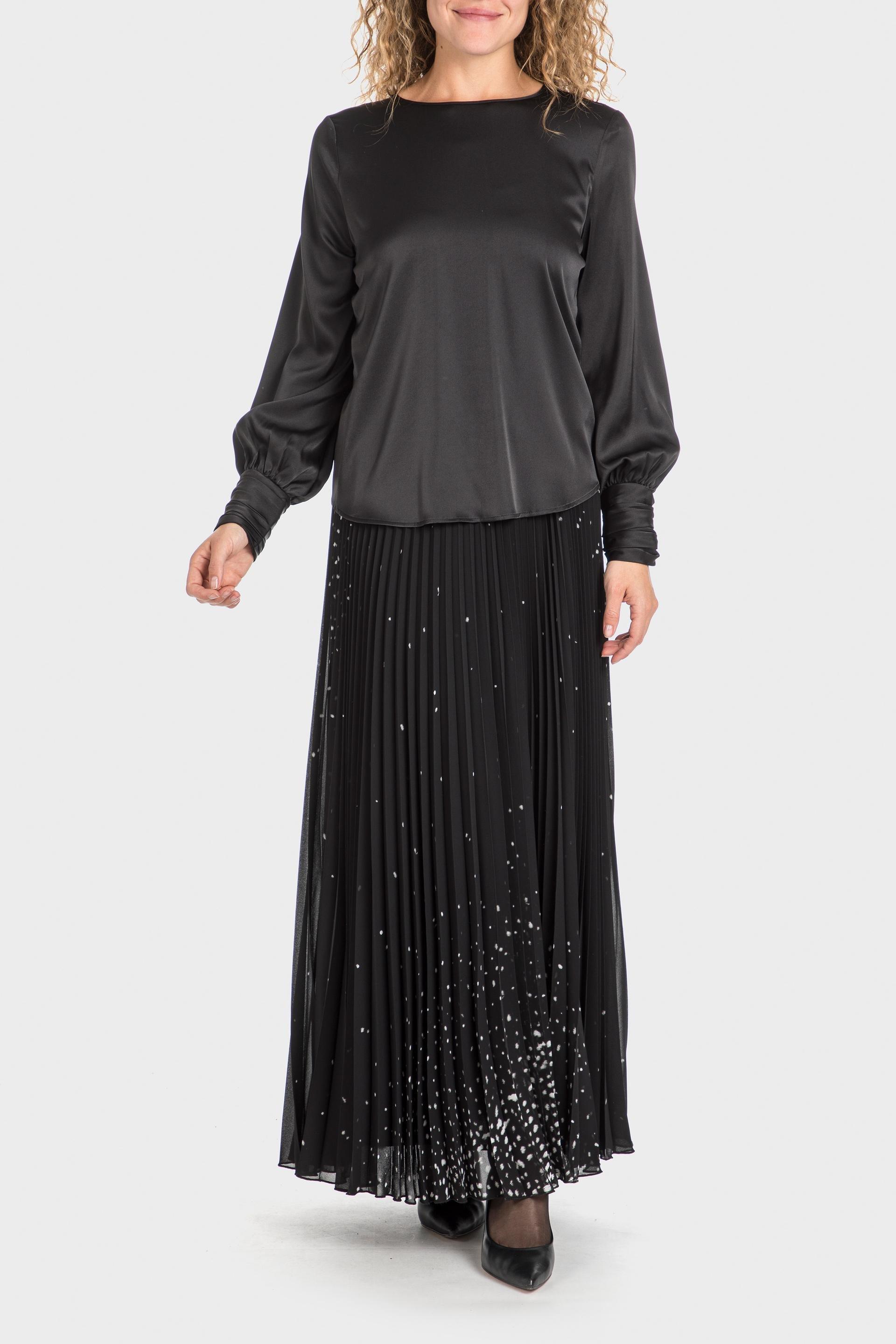 Black Long Pleated Skirt, , large image number 1