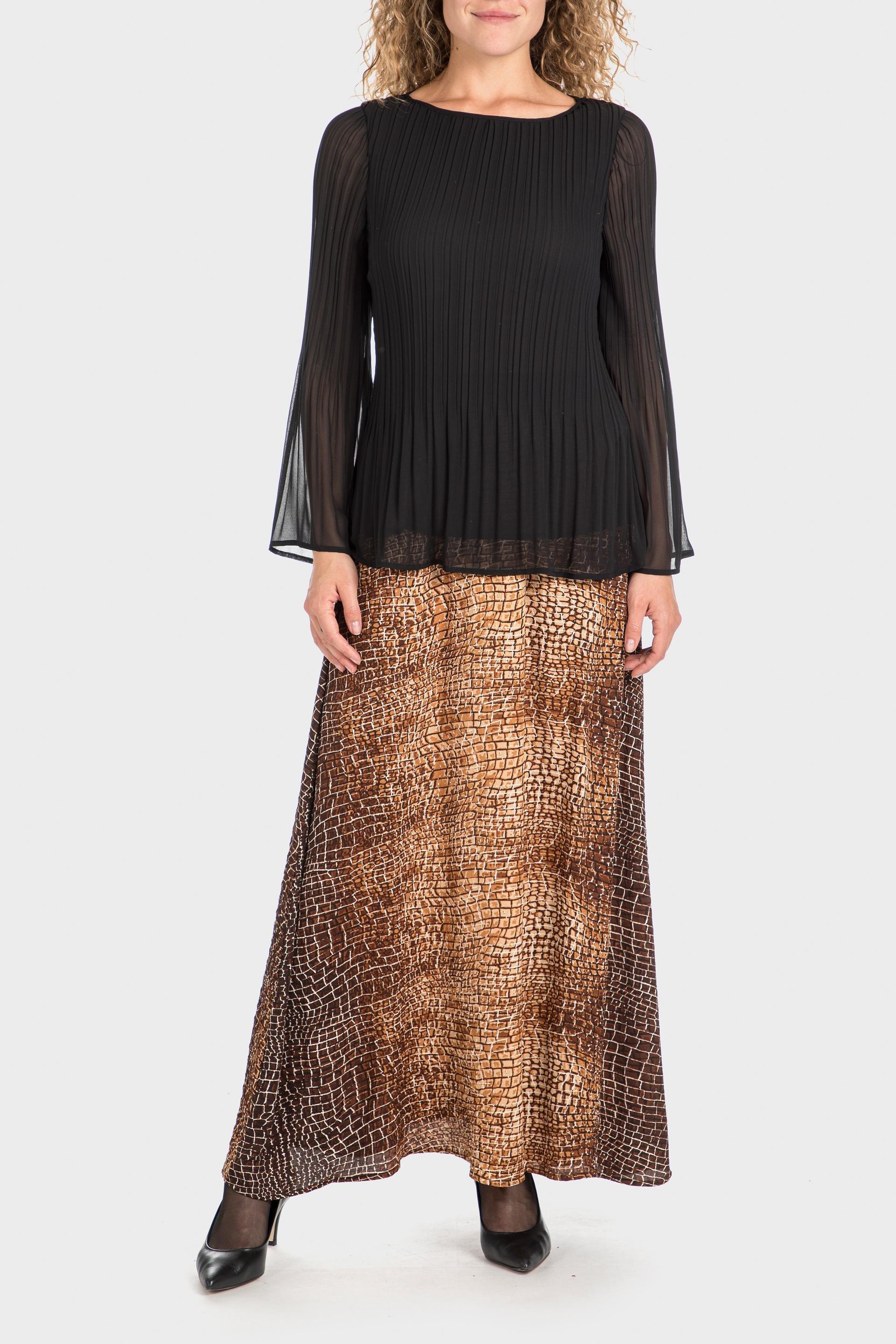 Brown Long Printed Skirt, , large image number 0