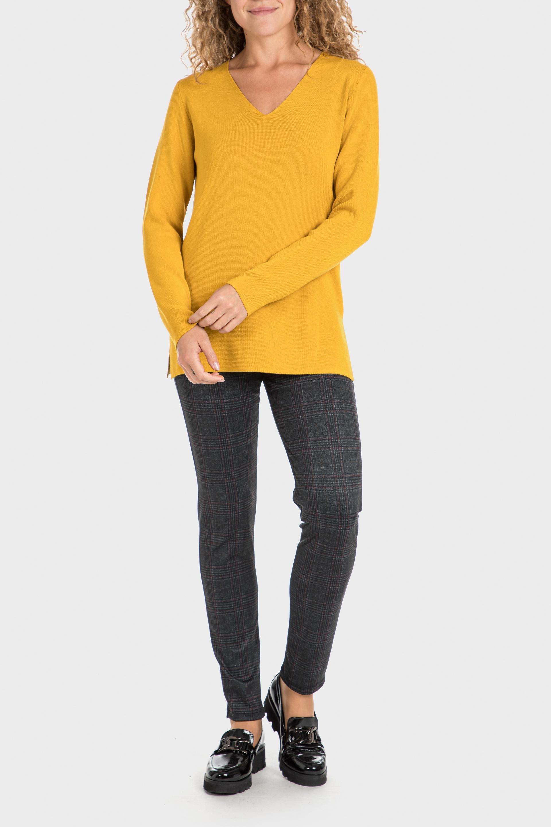 Yellow V-Neck Sweatshirt, Yellow Mustard, large image number 0