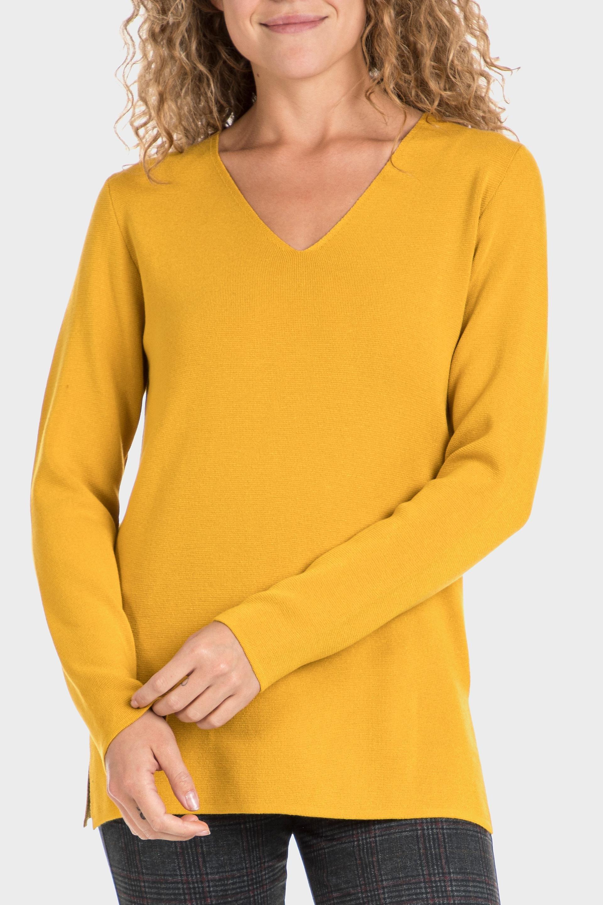 Yellow V-Neck Sweatshirt, Yellow Mustard, large image number 4