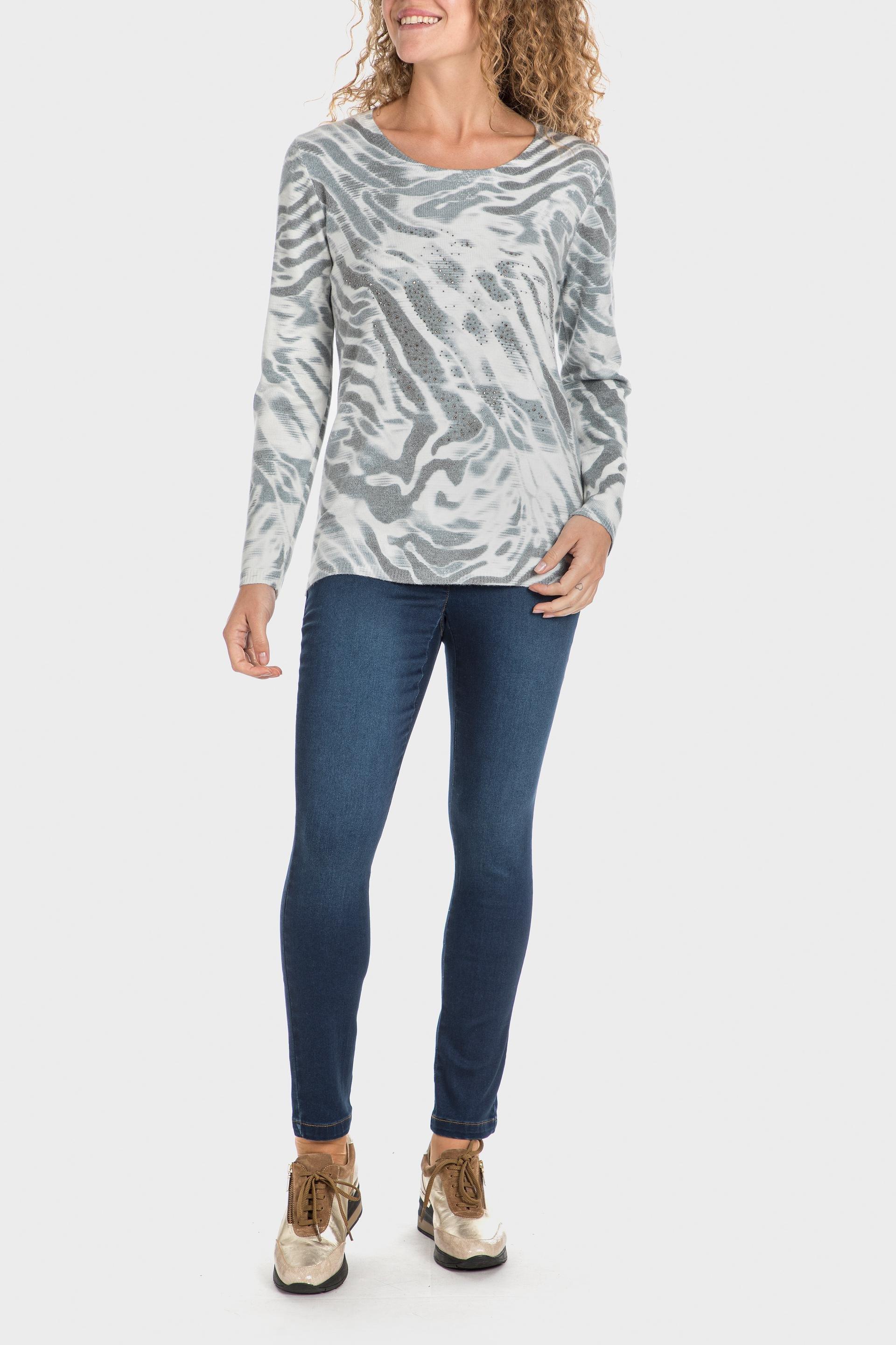 Grey Rhinestone Print Sweater, , large image number 0