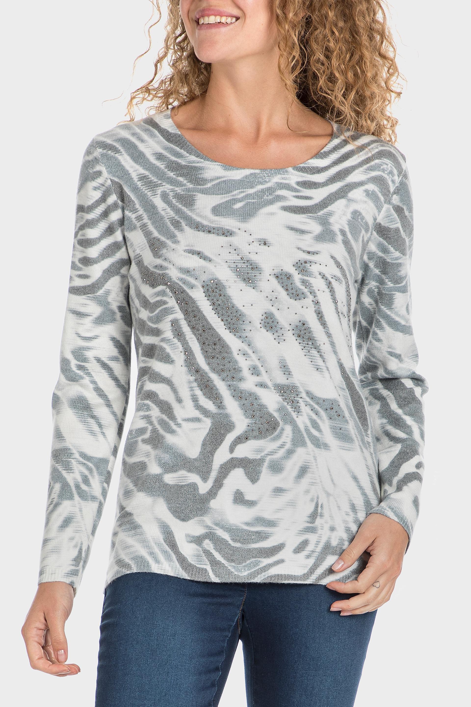 Grey Rhinestone Print Sweater, , large image number 1