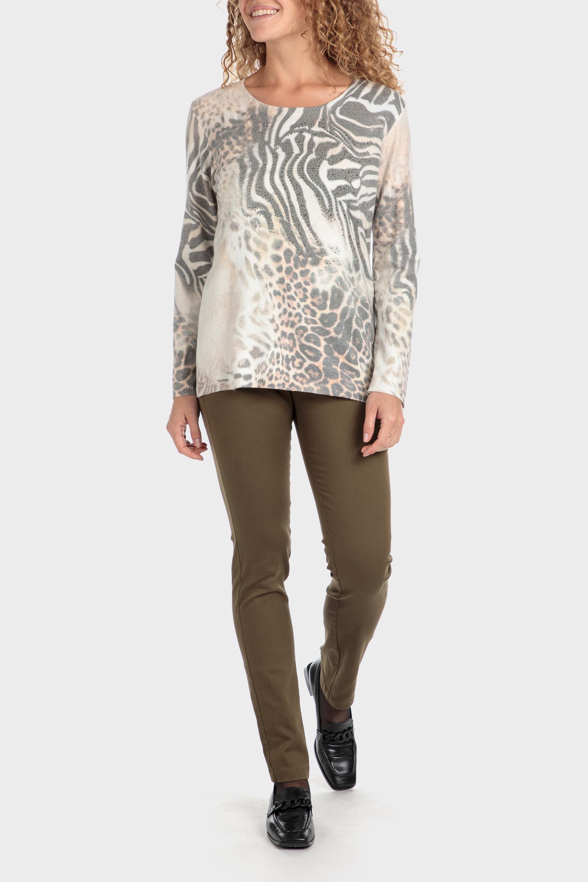 Beige Rhinestone Animal Print Sweatshirt, , large image number 0