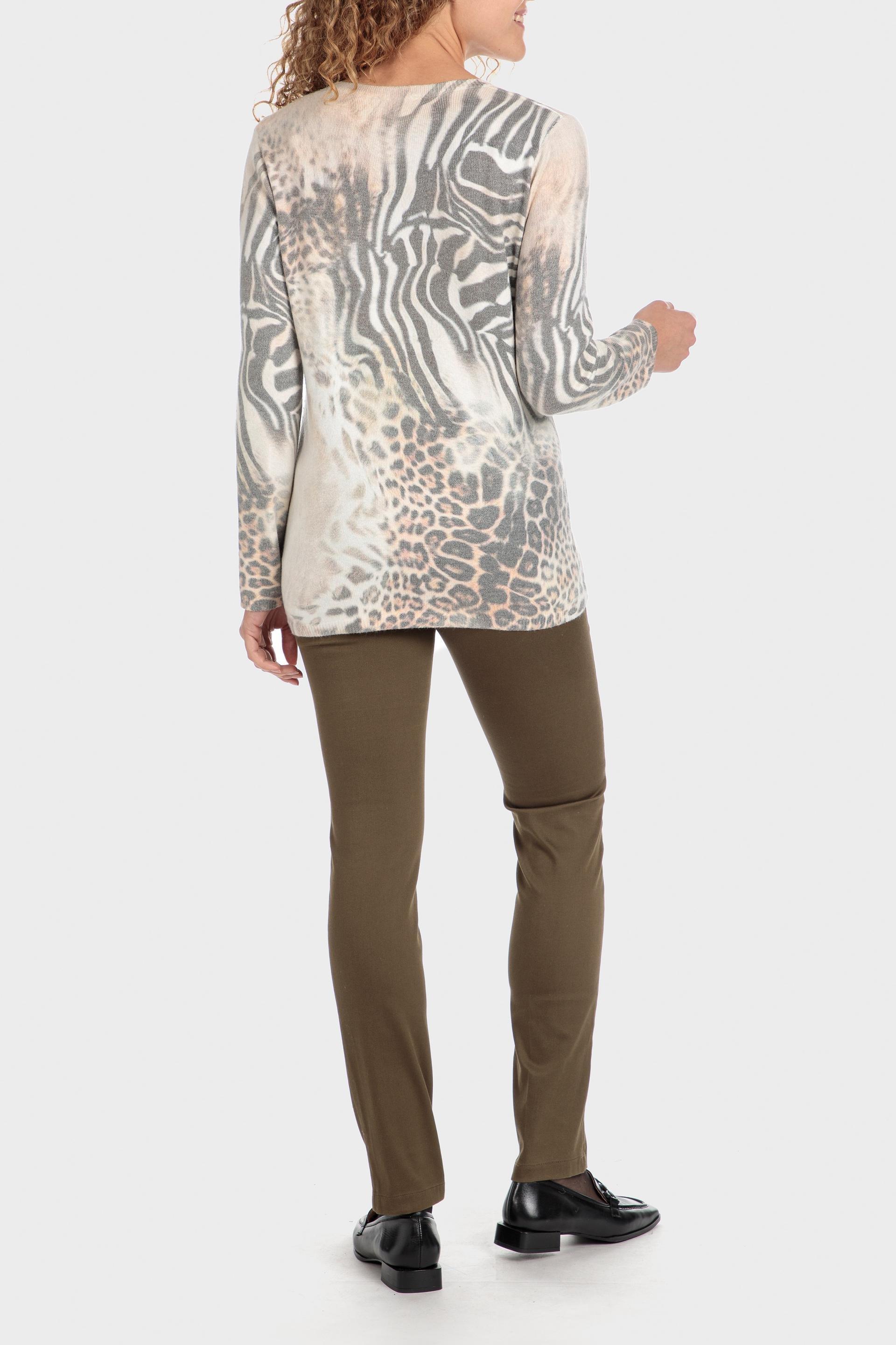 Beige Rhinestone Animal Print Sweatshirt, , large image number 2