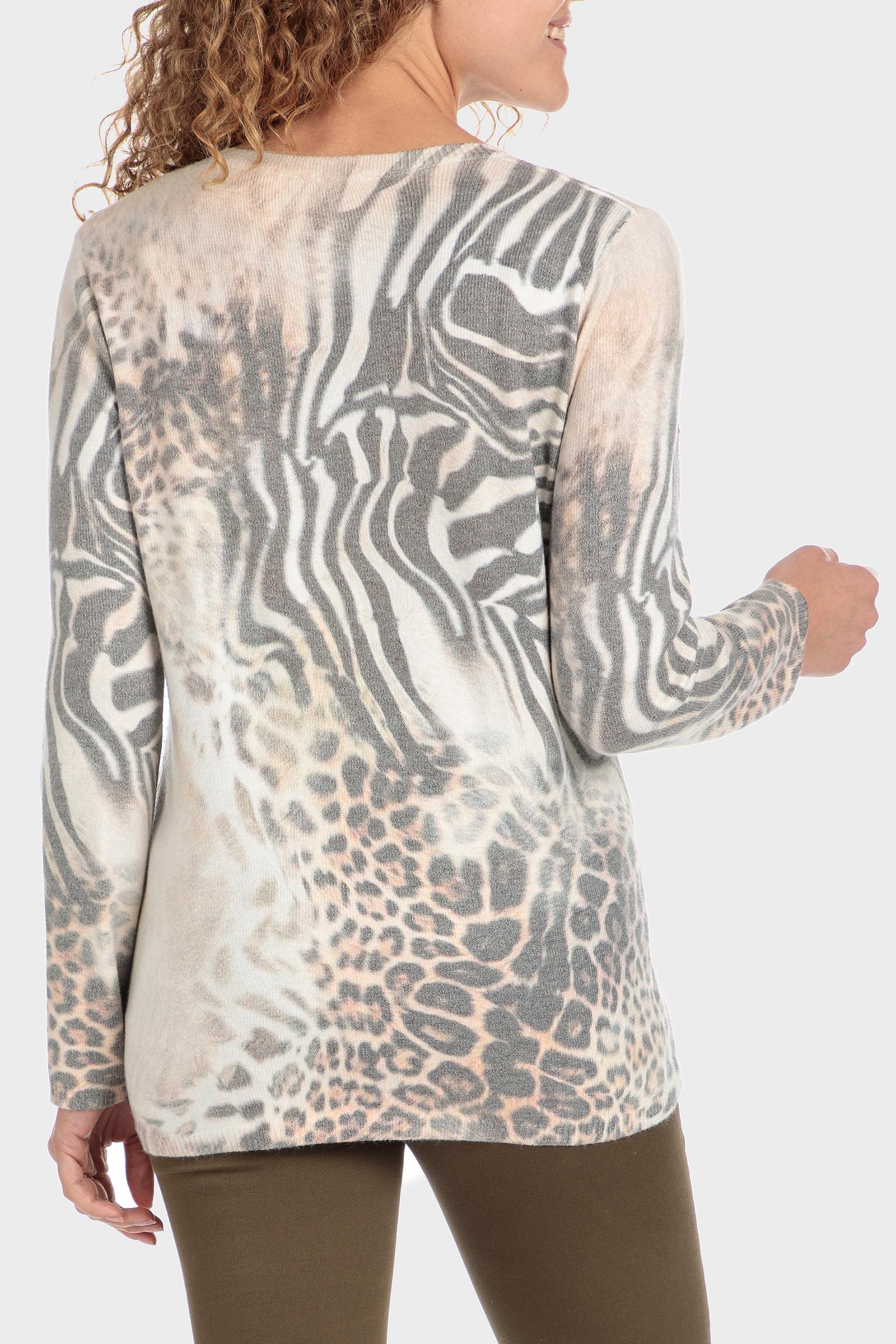 Beige Rhinestone Animal Print Sweatshirt, , large image number 3