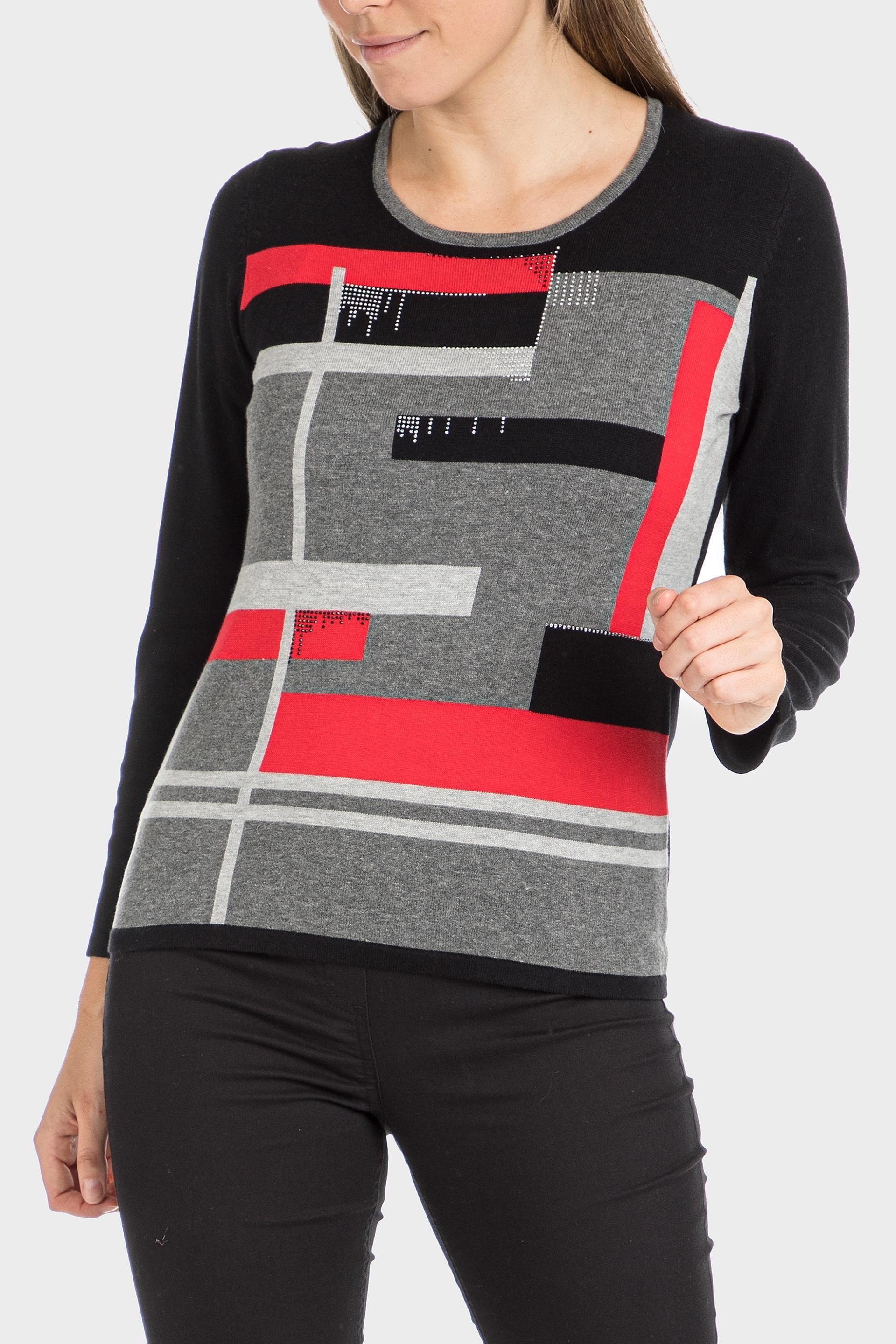 Black Rhinestone Intarsia Sweatshirt, , large image number 1