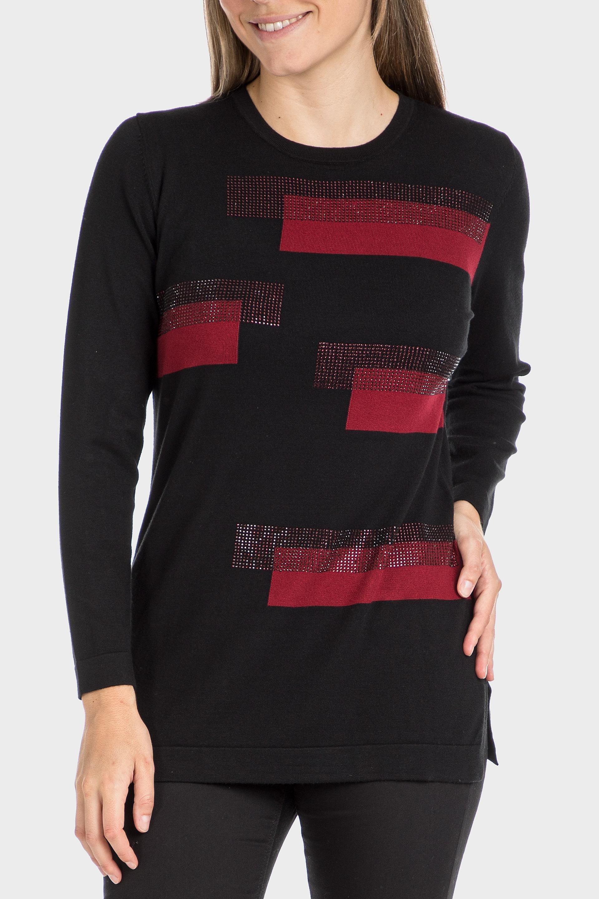 Red Rhinestone Intarsia Sweater, , large image number 0