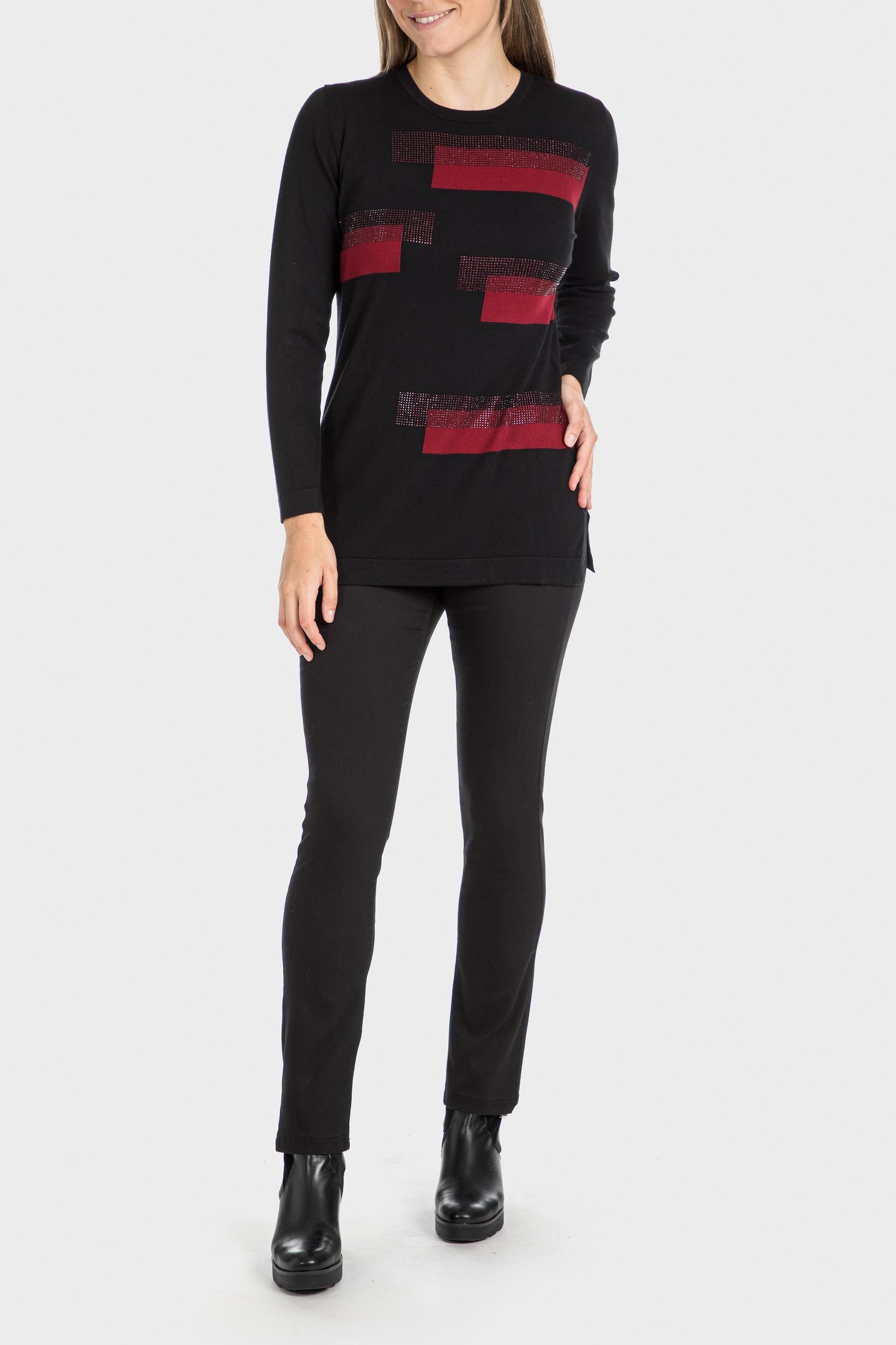 Red Rhinestone Intarsia Sweater, , large image number 1