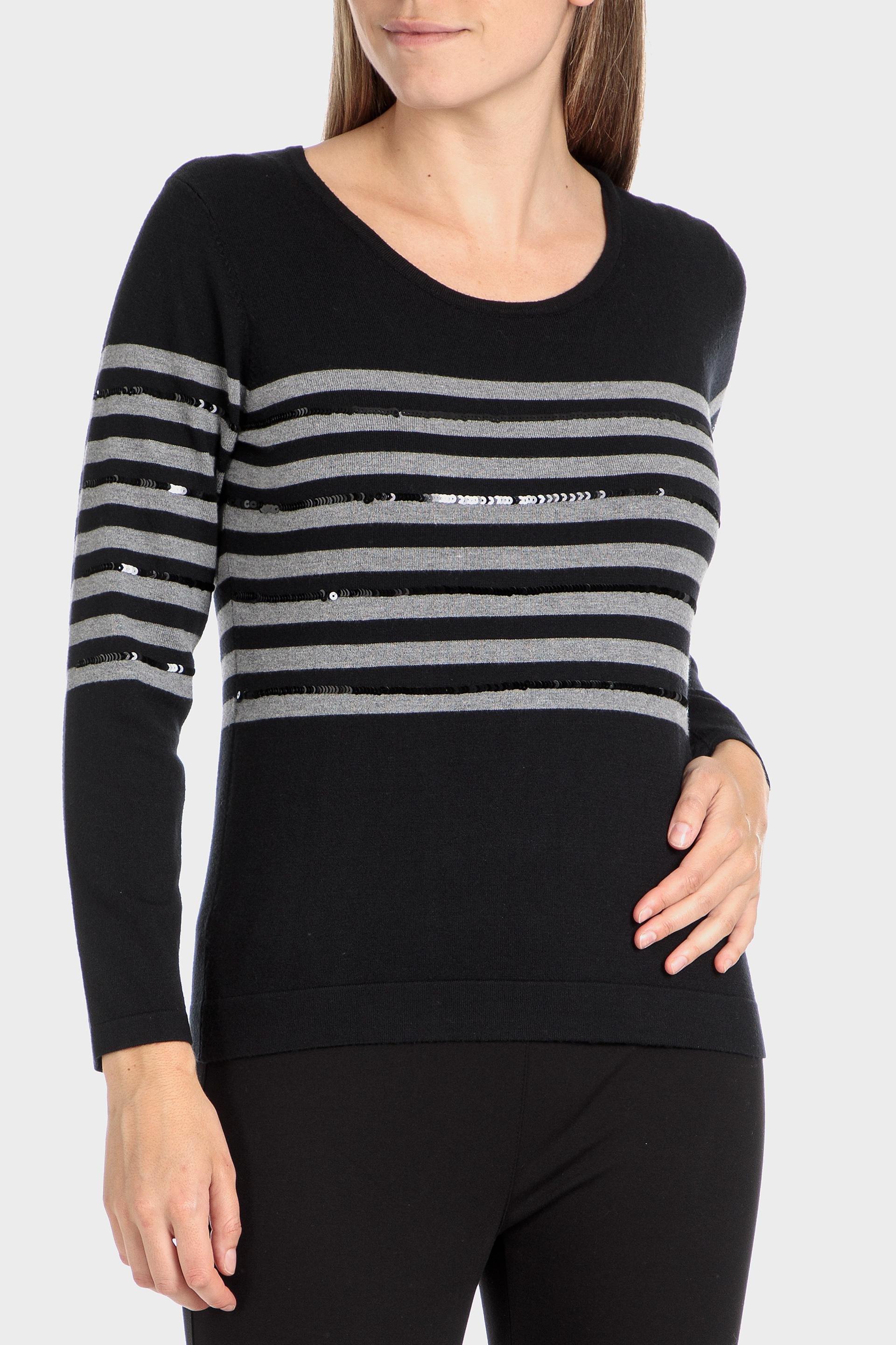 Black Striped Sweater With Sequins, , large image number 1