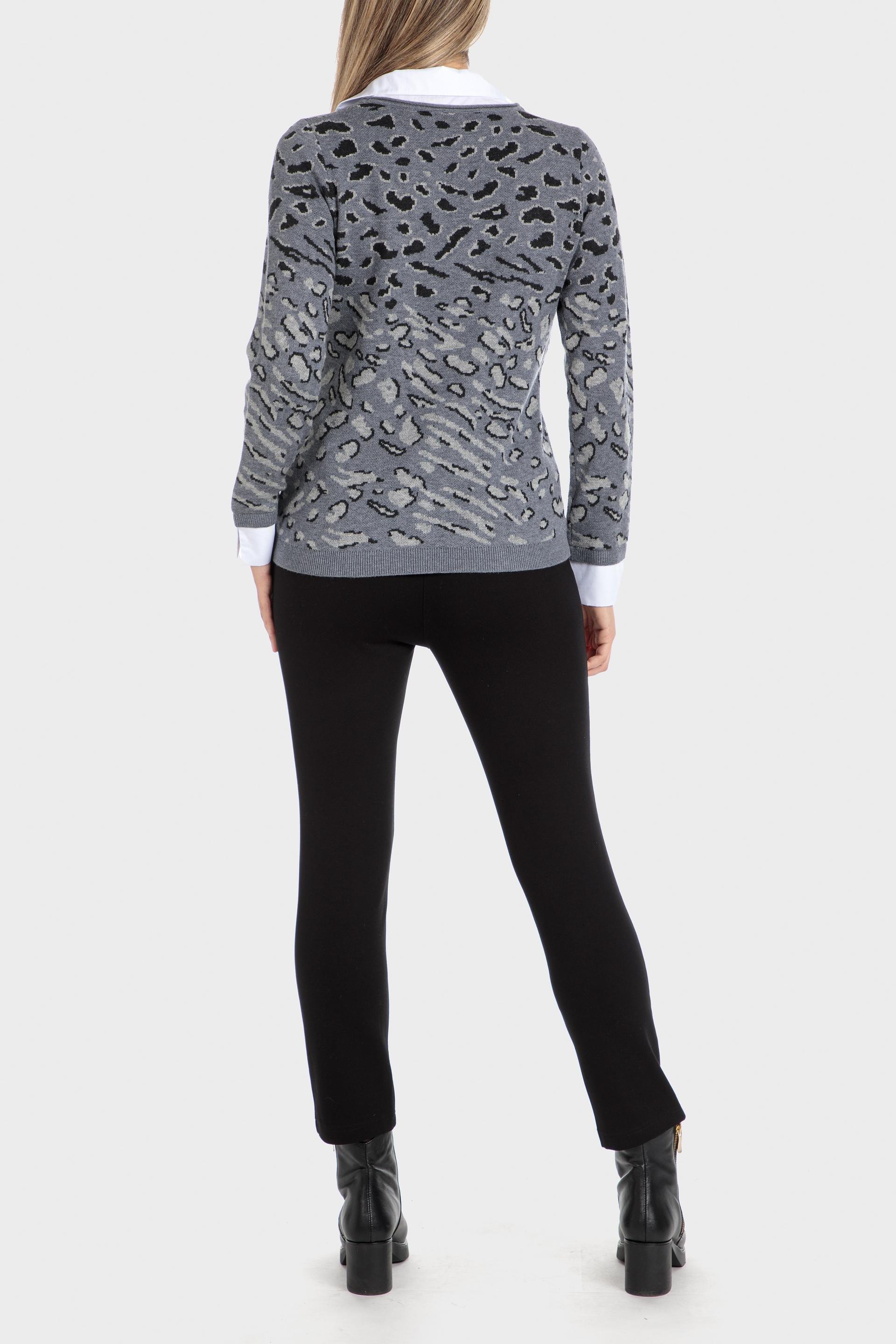 Grey Animal Print Shirt Collar Sweater, , large image number 3
