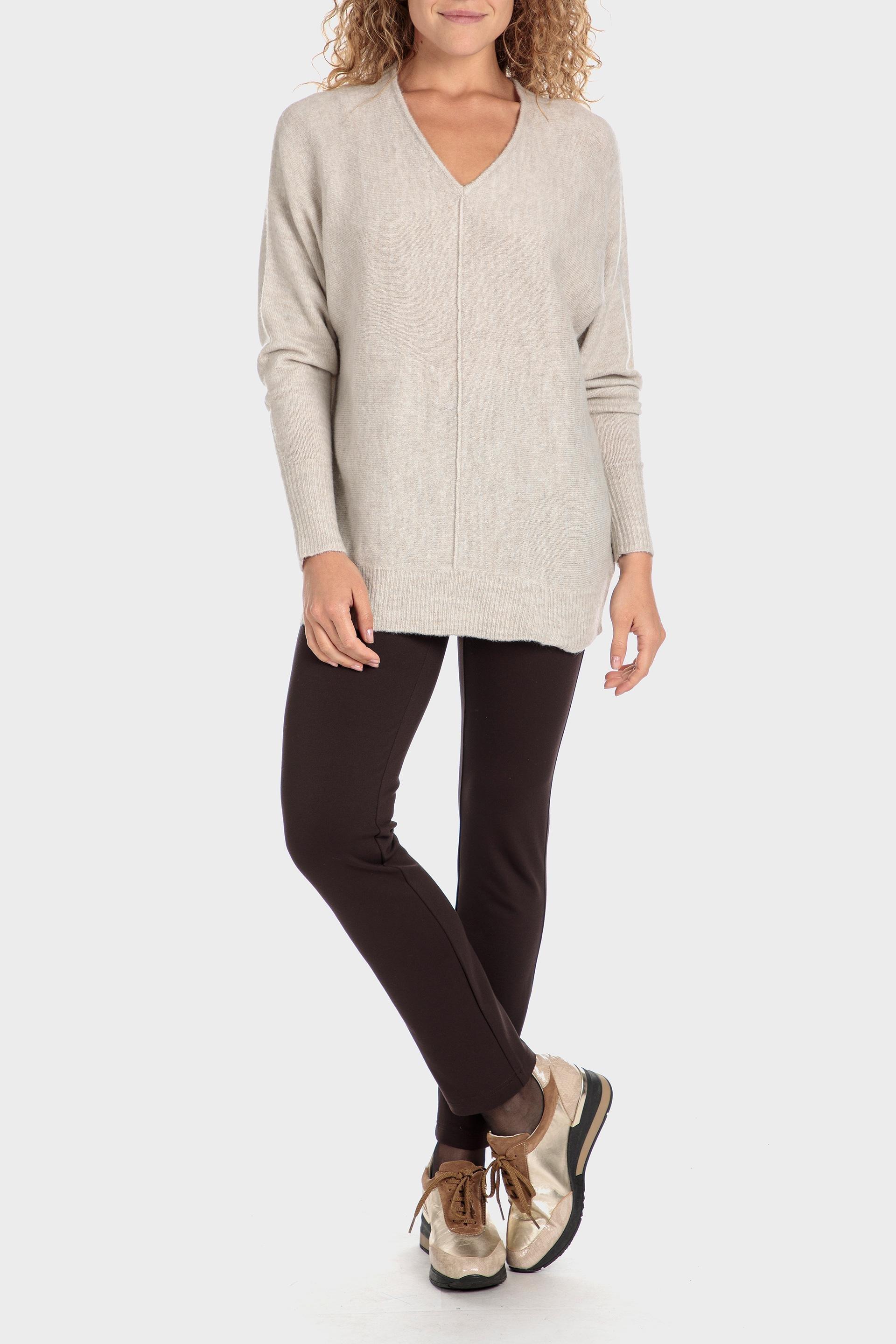 Beige V Neck Sweater, , large image number 1