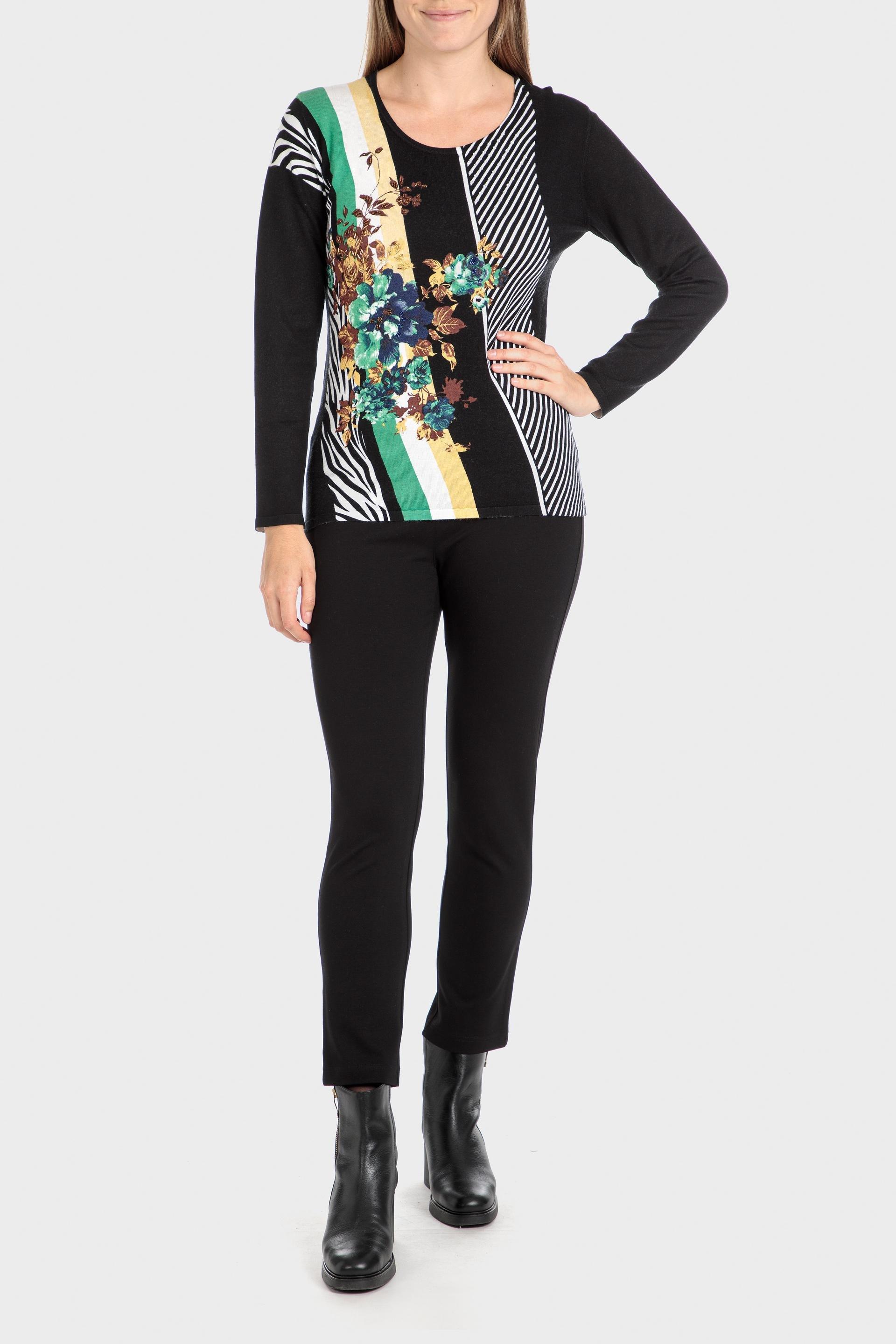 Black Printed Sweater, Black, large image number 0