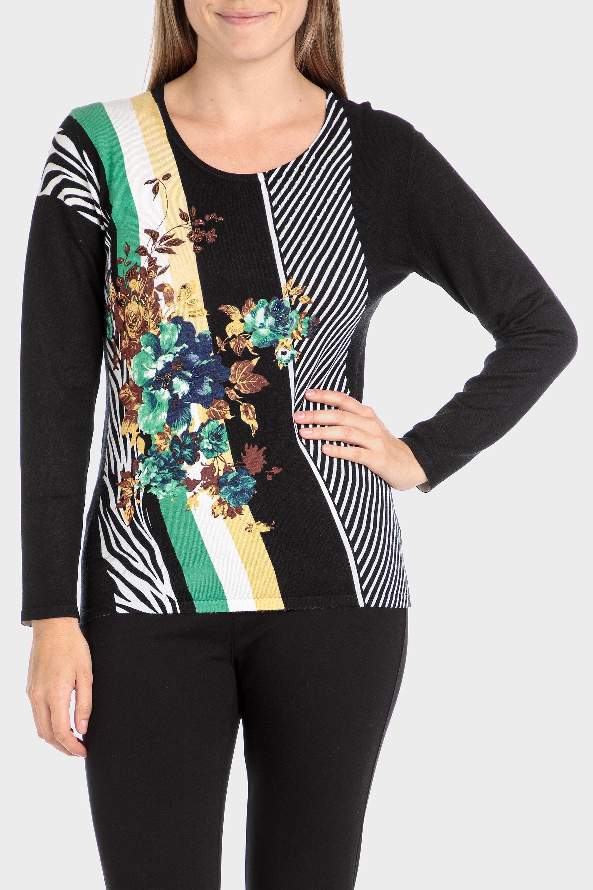 Black Printed Sweater, Black, large image number 1