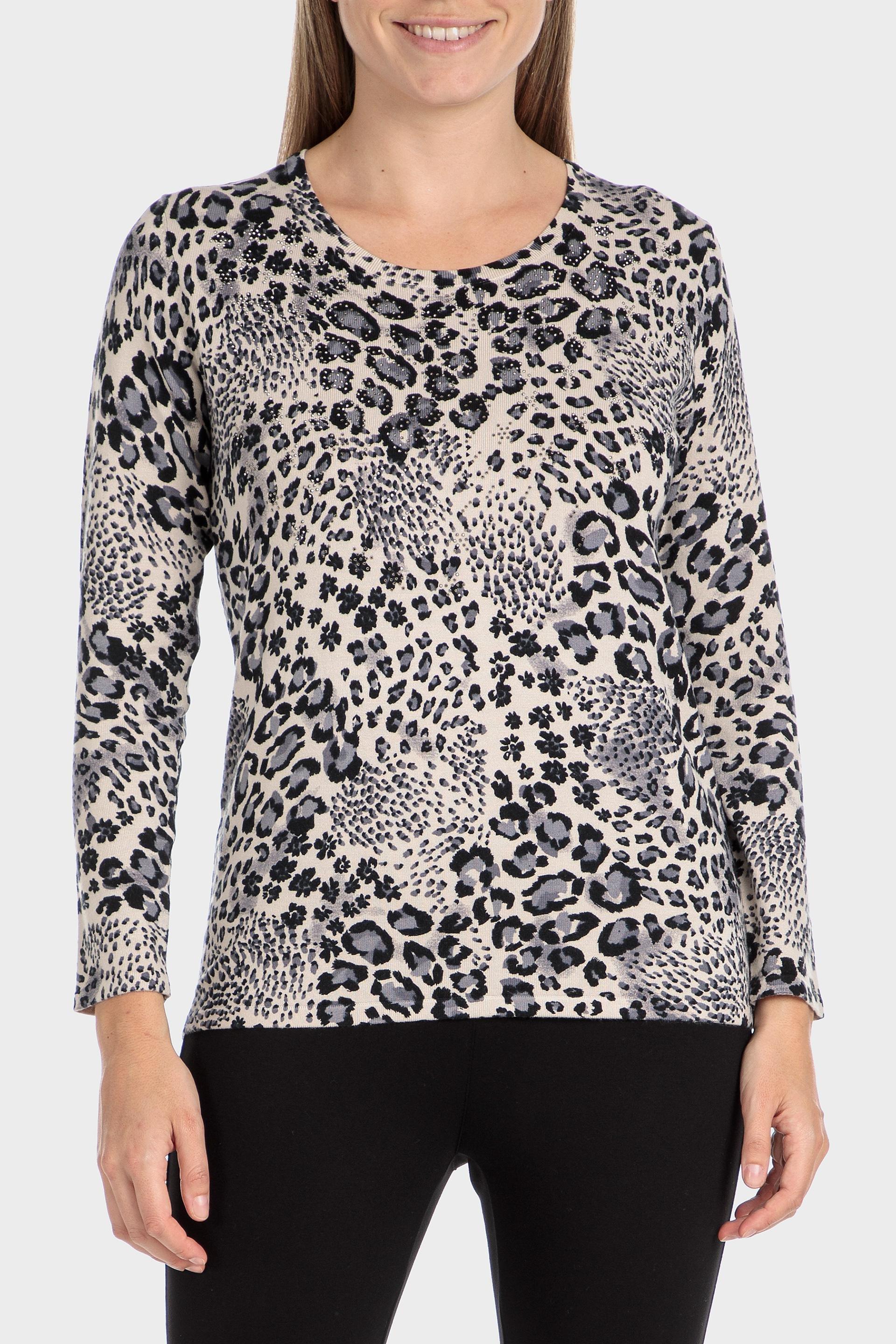 Beige Animal Print Sweater, , large image number 0