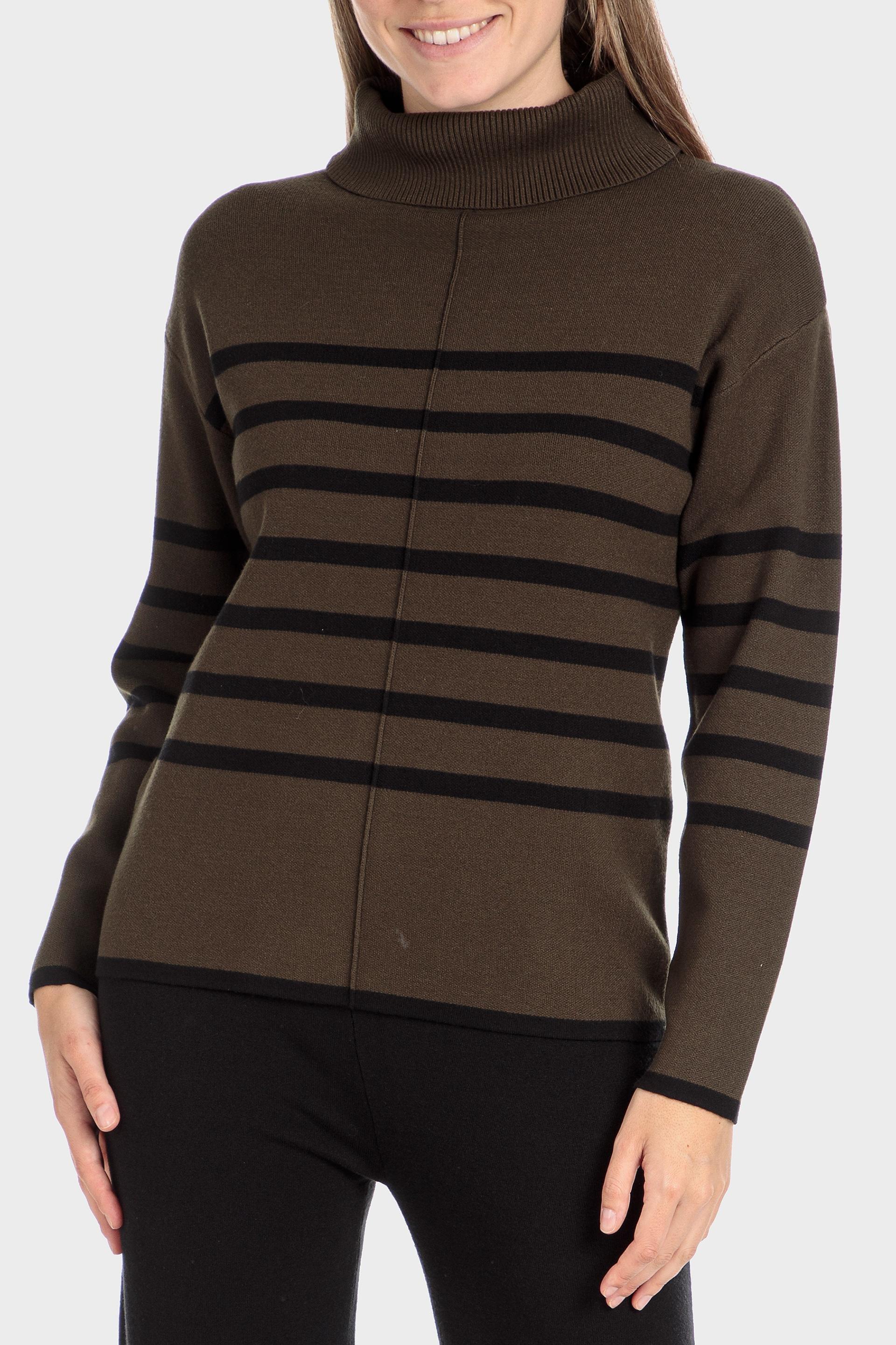 Brown Striped Turtleneck Sweater, , large image number 0