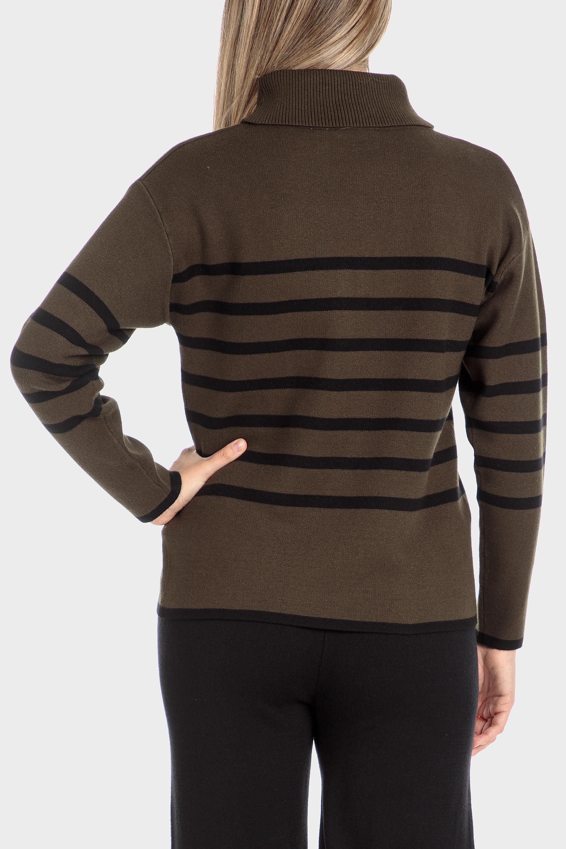 Brown Striped Turtleneck Sweater, , large image number 3