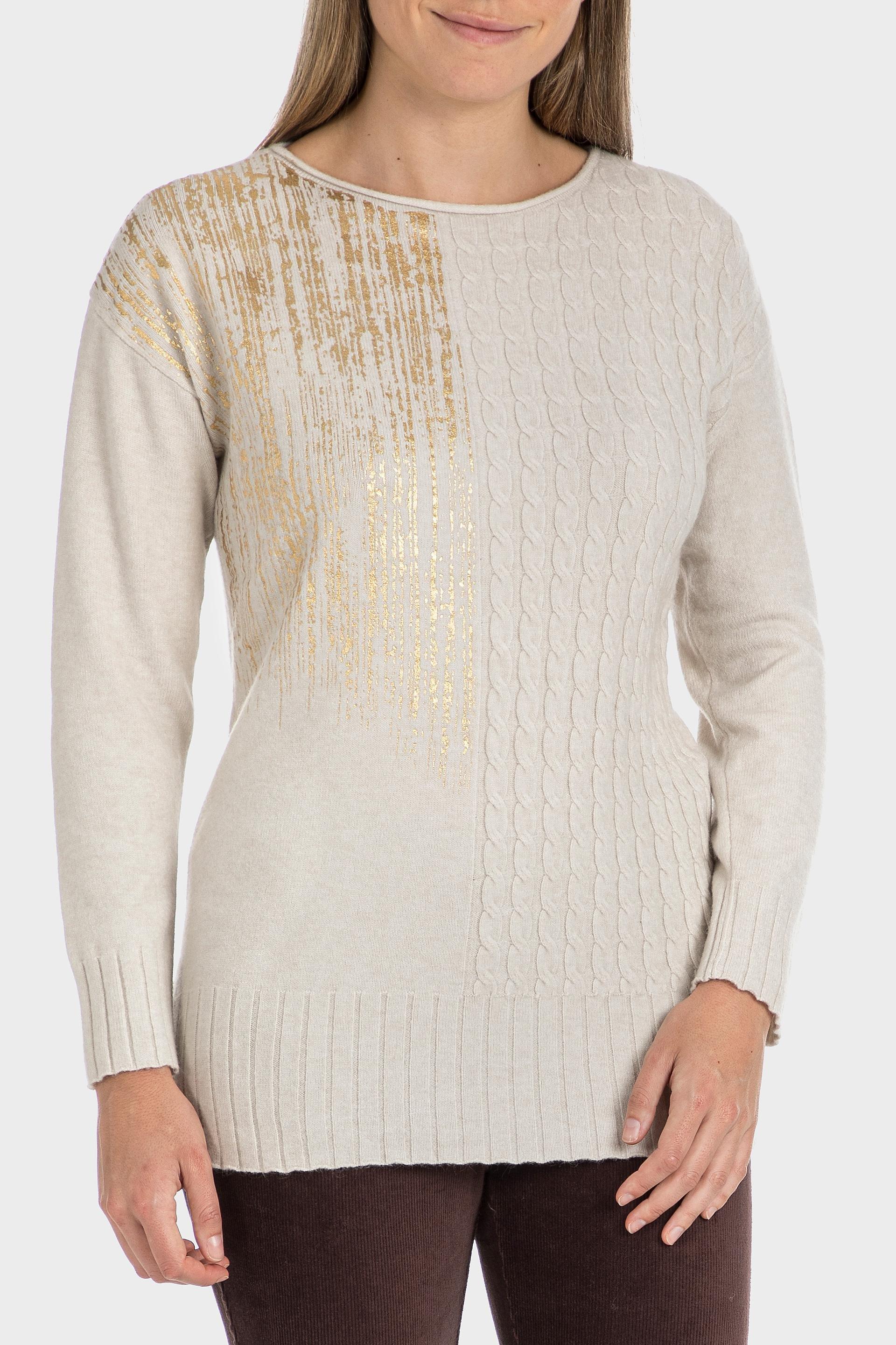 Beige Cable Knitted Sweater, , large image number 0