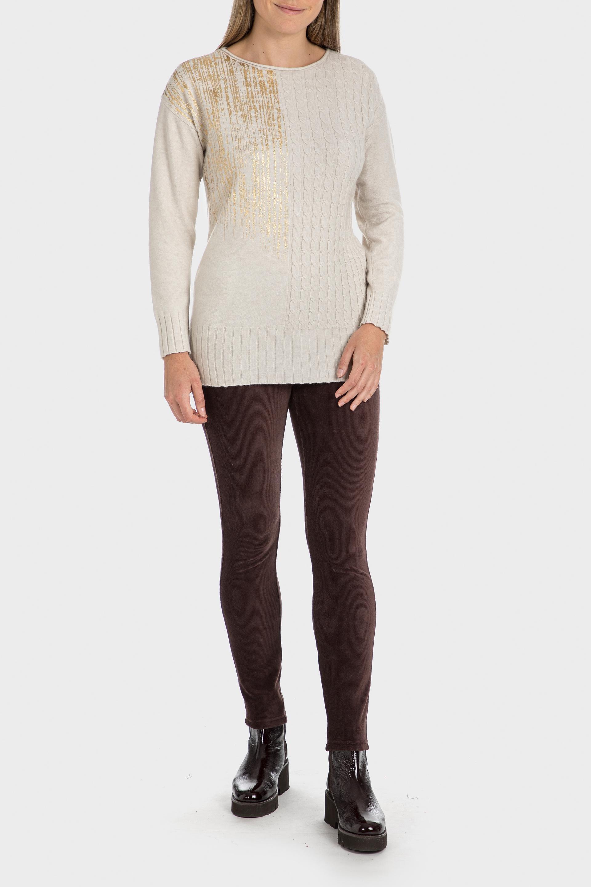 Beige Cable Knitted Sweater, , large image number 1