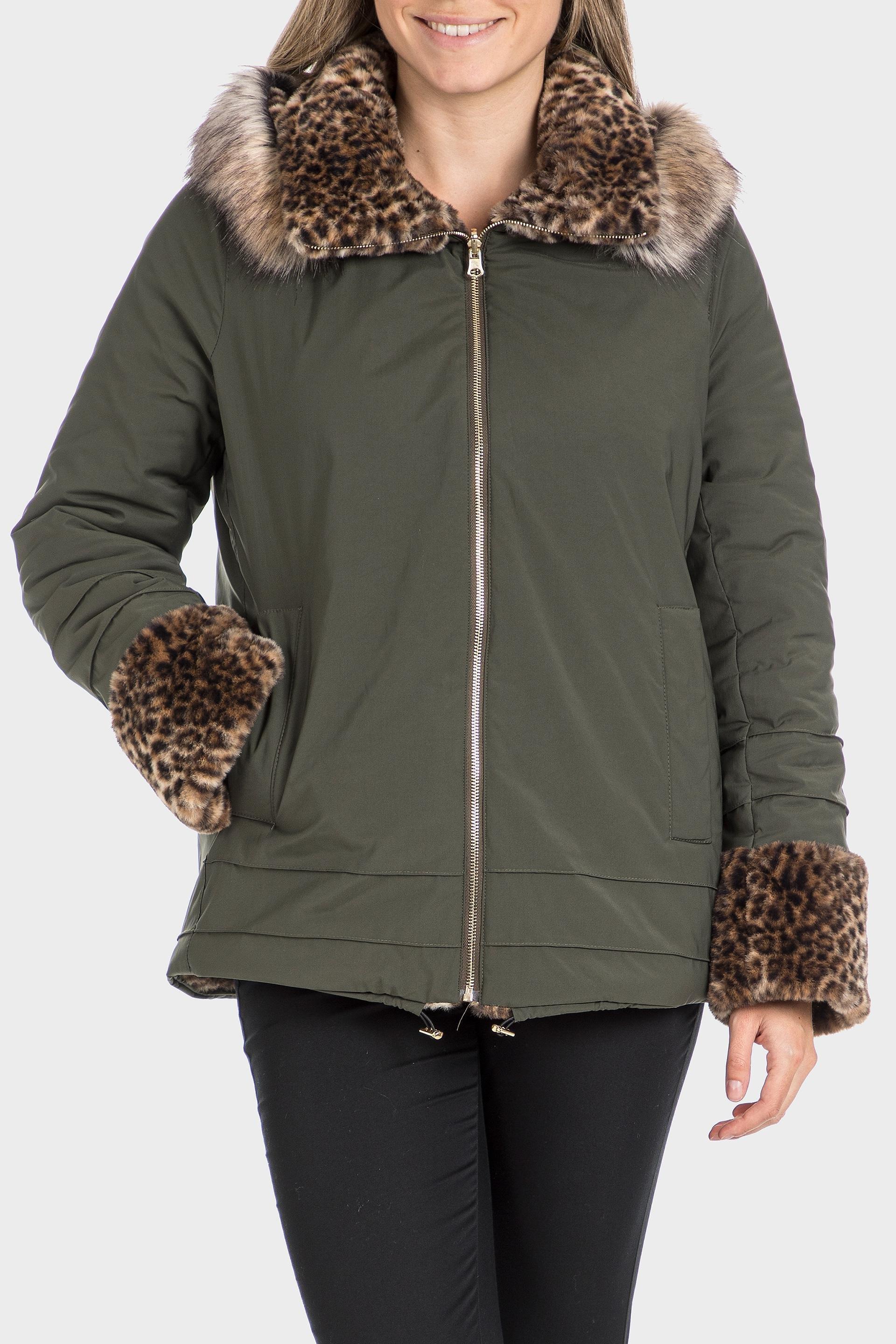 Green Reversible Fur And Animal Printed Jacket, , large image number 0