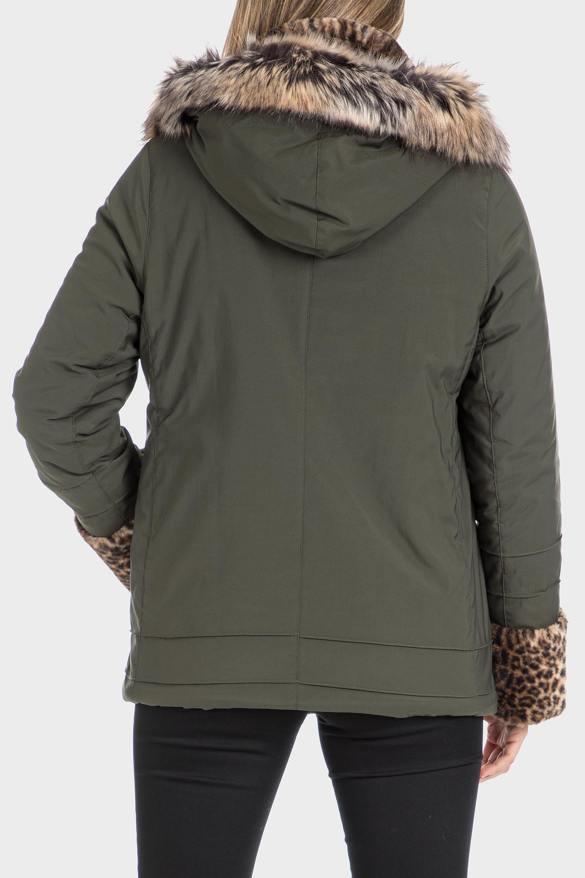 Green Reversible Fur And Animal Printed Jacket, , large image number 1