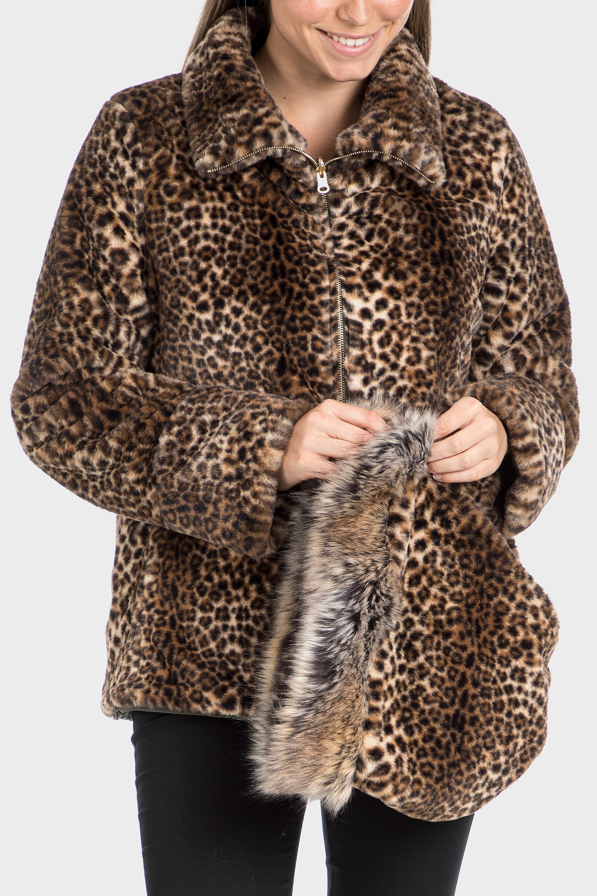 Green Reversible Fur And Animal Printed Jacket, , large image number 3