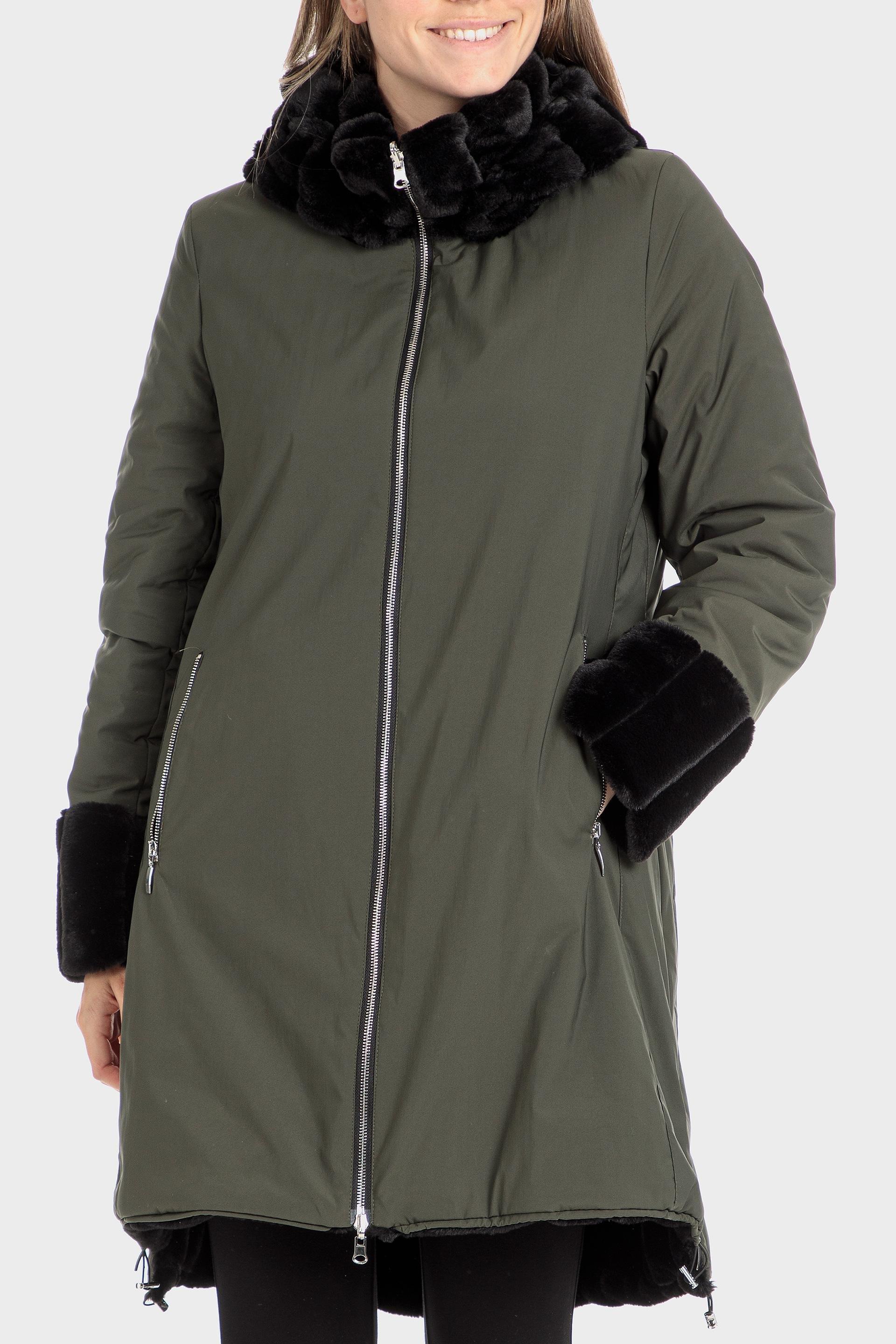 Green Reversible Fur And Plain Jacket, , large image number 0