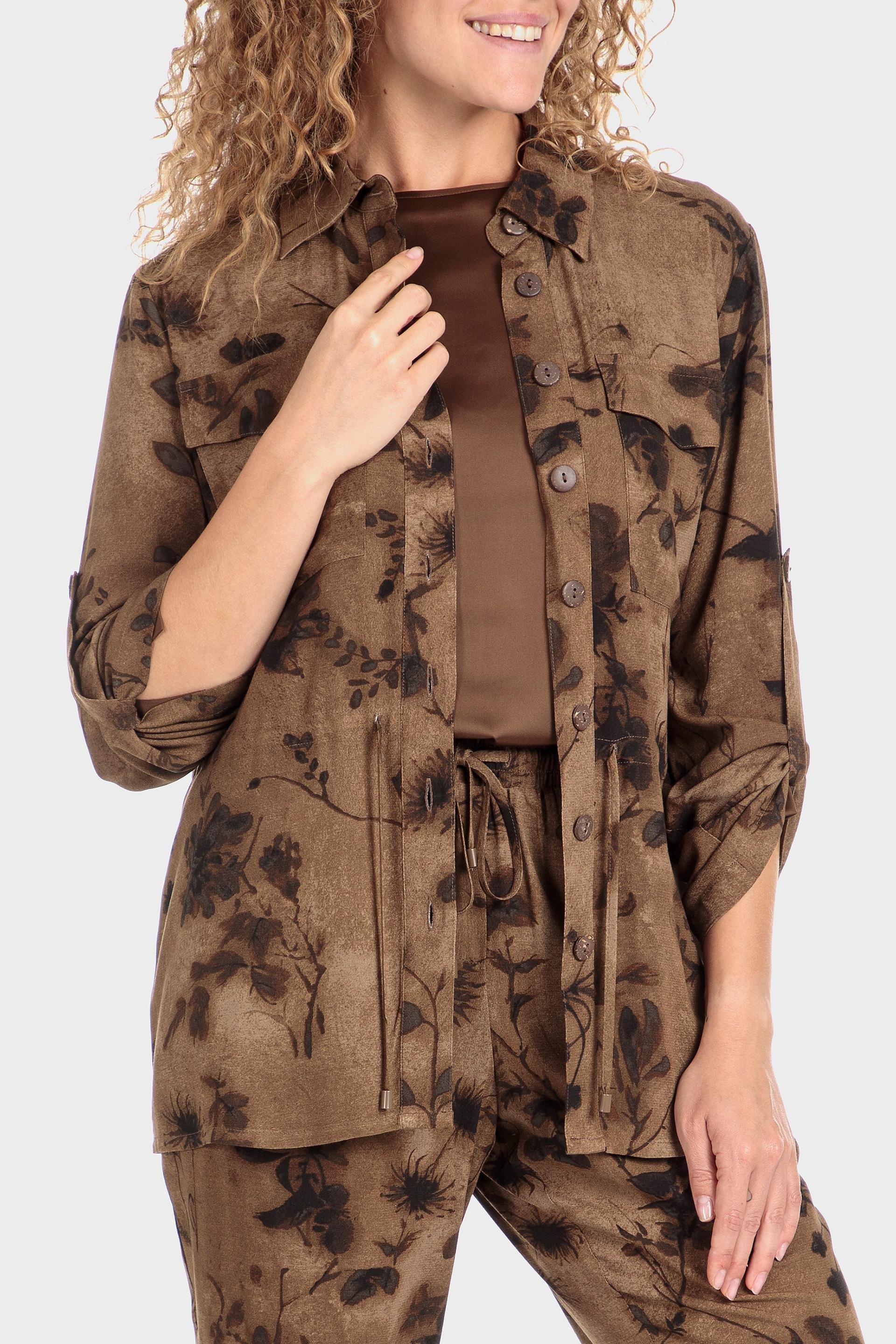 Brown Printed Casual Overshirt, Green Safari, large image number 0
