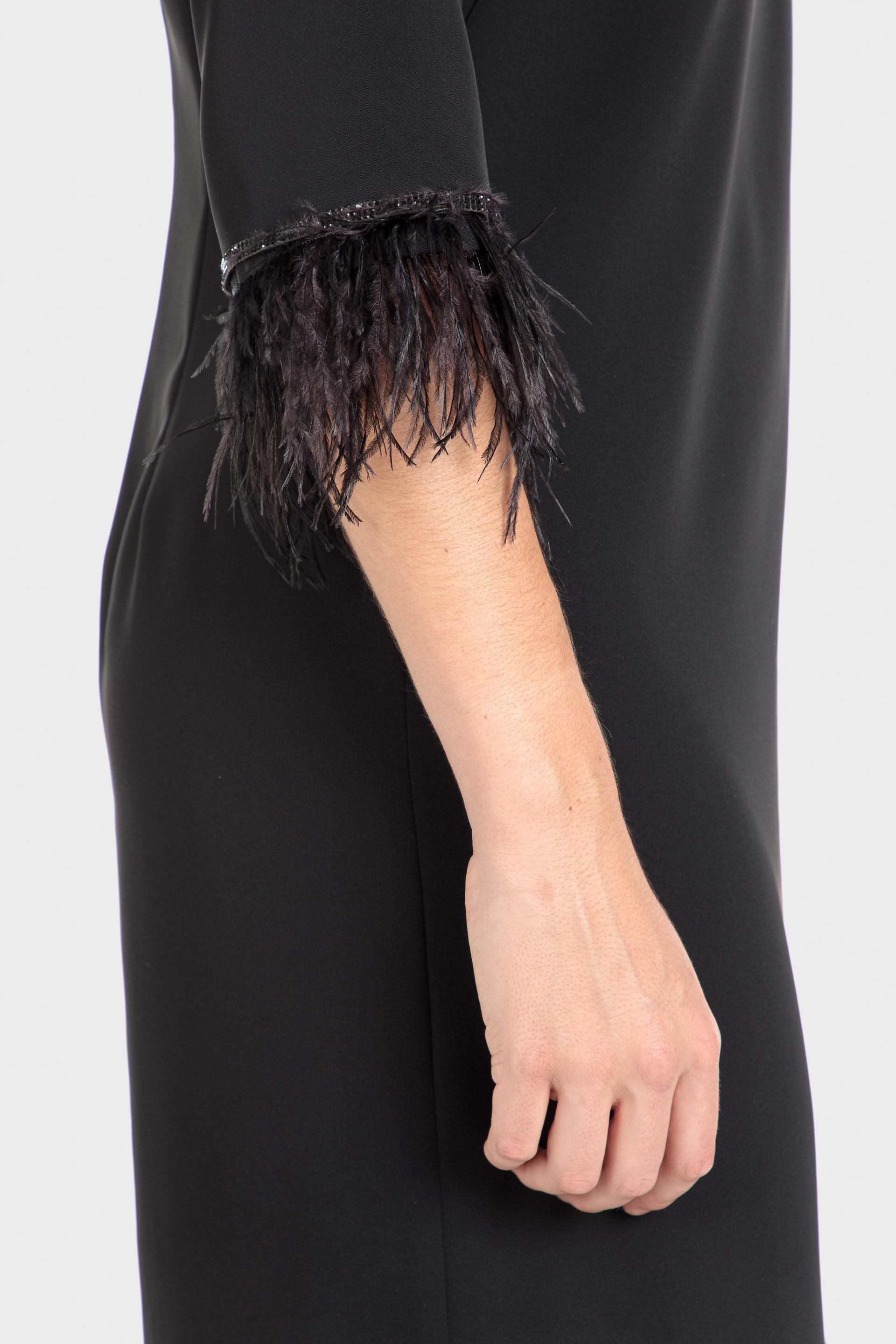 Black Mini Dress With Feather Details, , large image number 0
