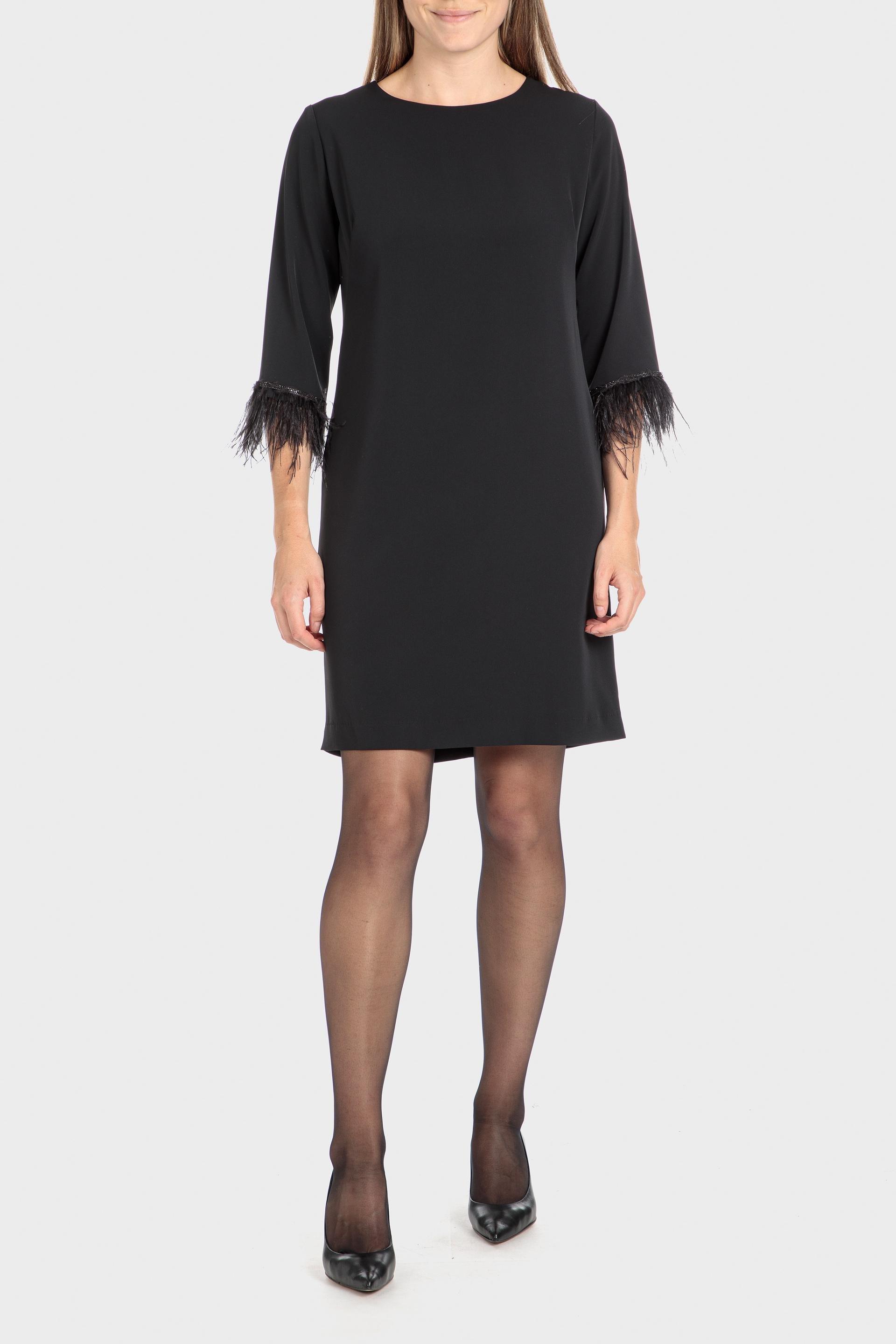 Black Mini Dress With Feather Details, , large image number 1