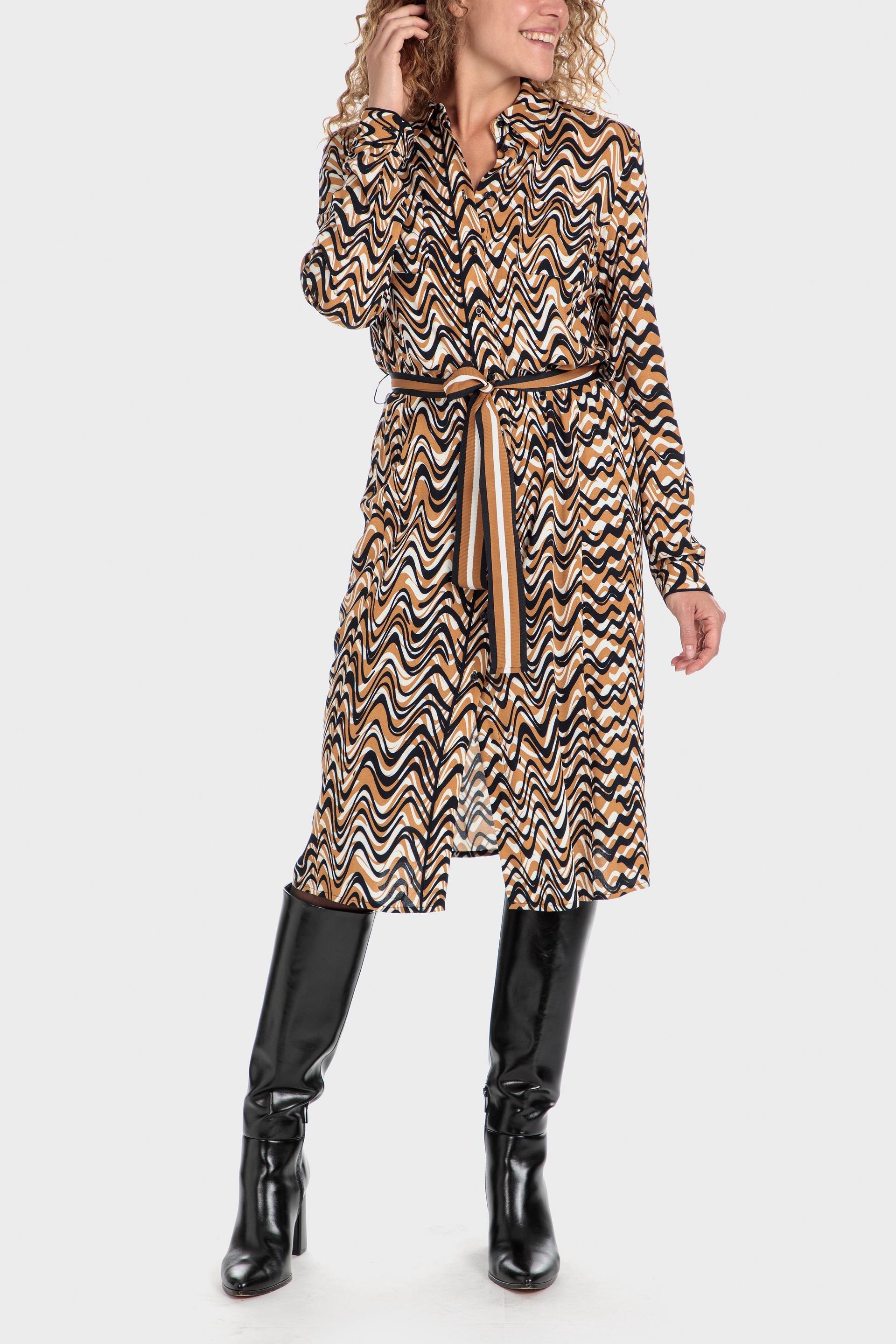 Multicolour Patterned Short Sleeve Shirt Dress, , large image number 0