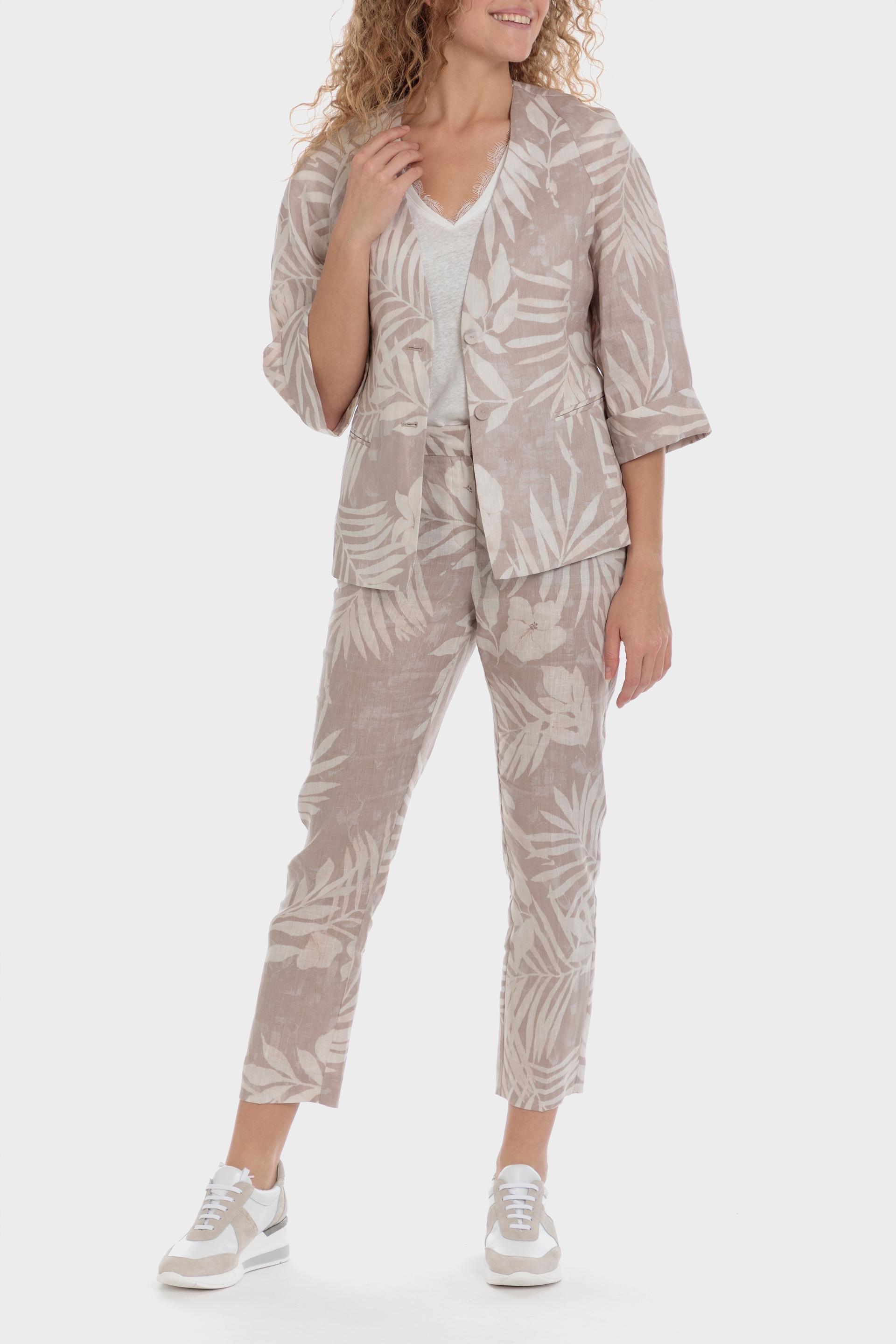 Beige Floral Linen Blazer, , large image number 2