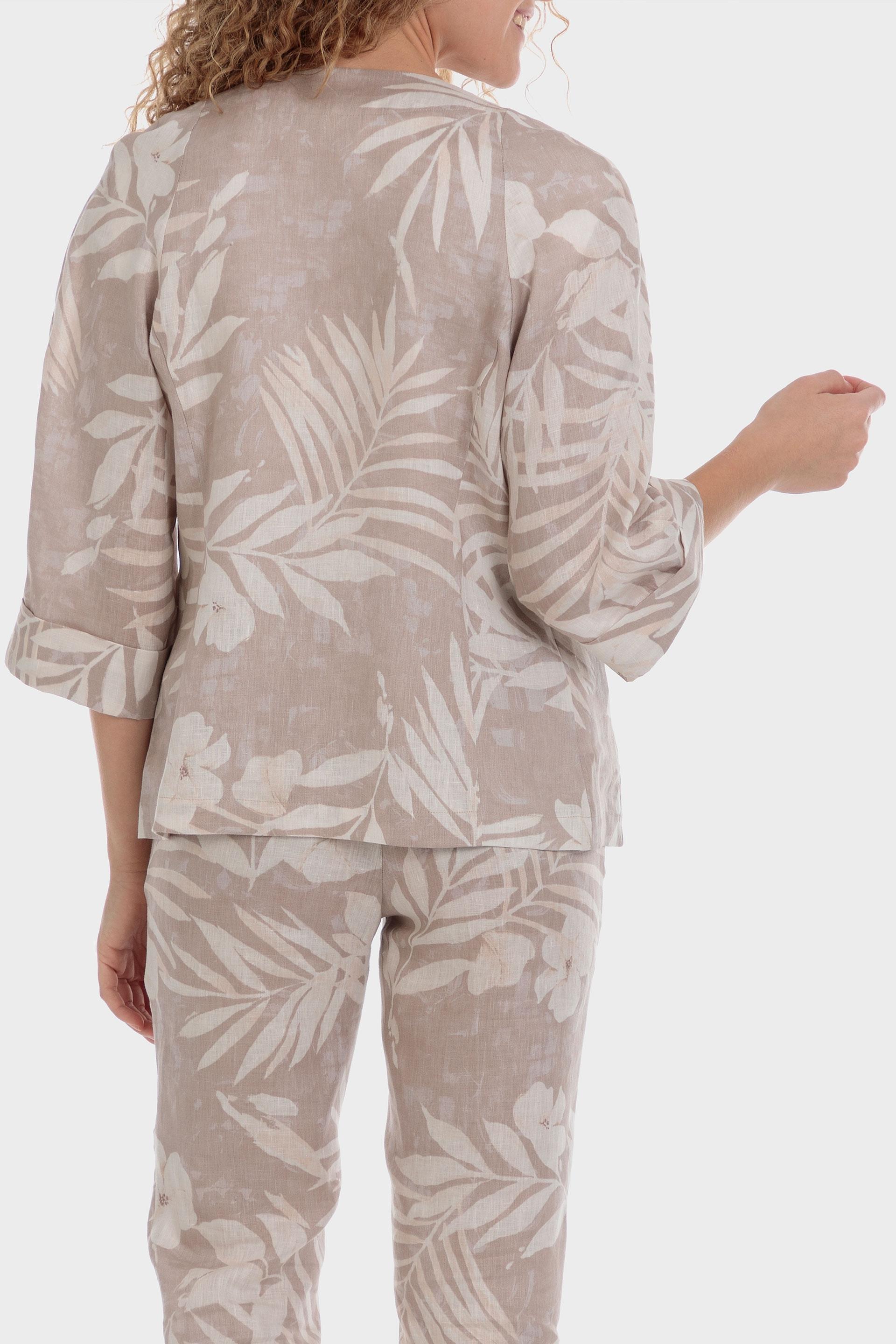 Beige Floral Linen Blazer, , large image number 4
