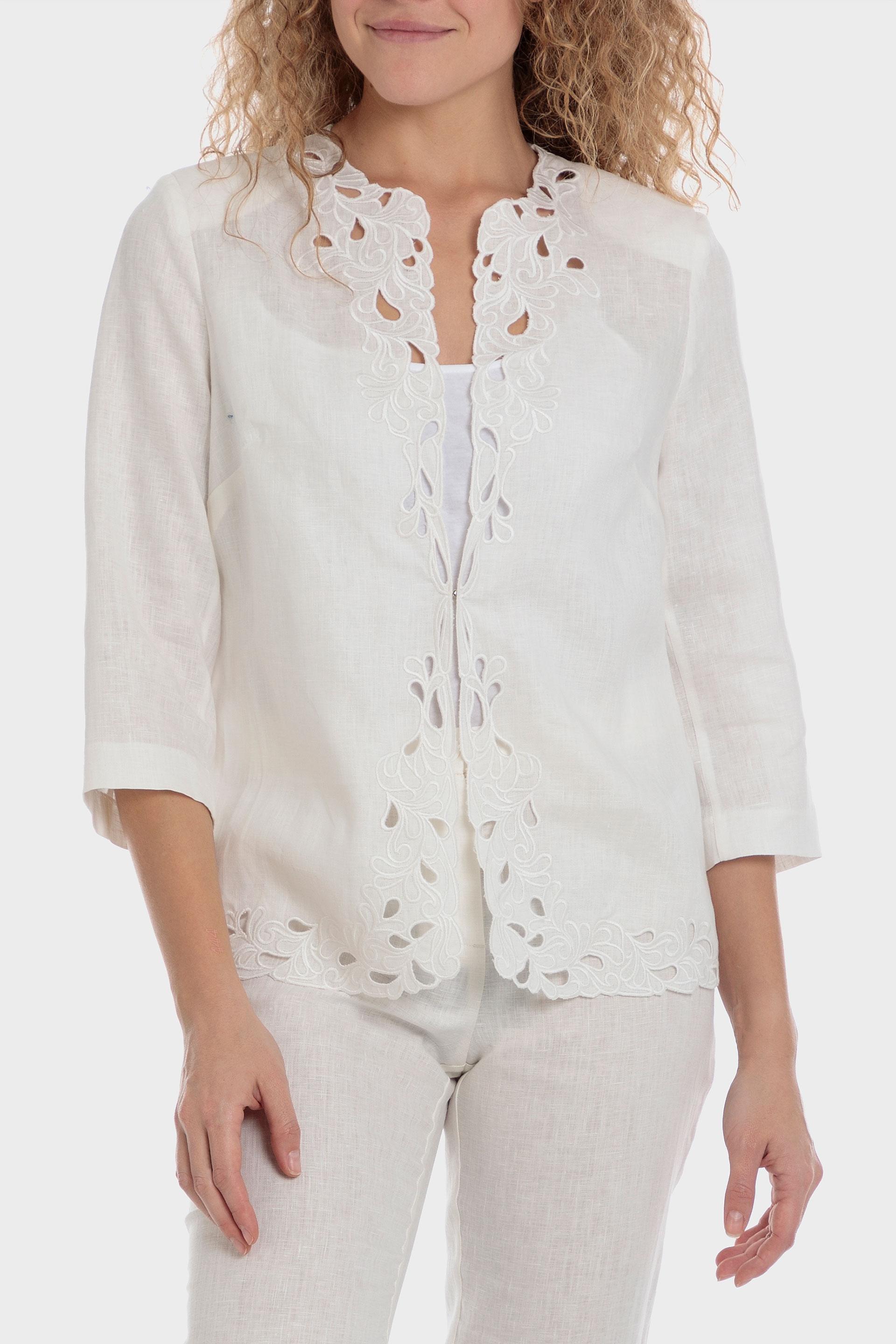 Red Embroidered Linen Jacket, , large image number 1