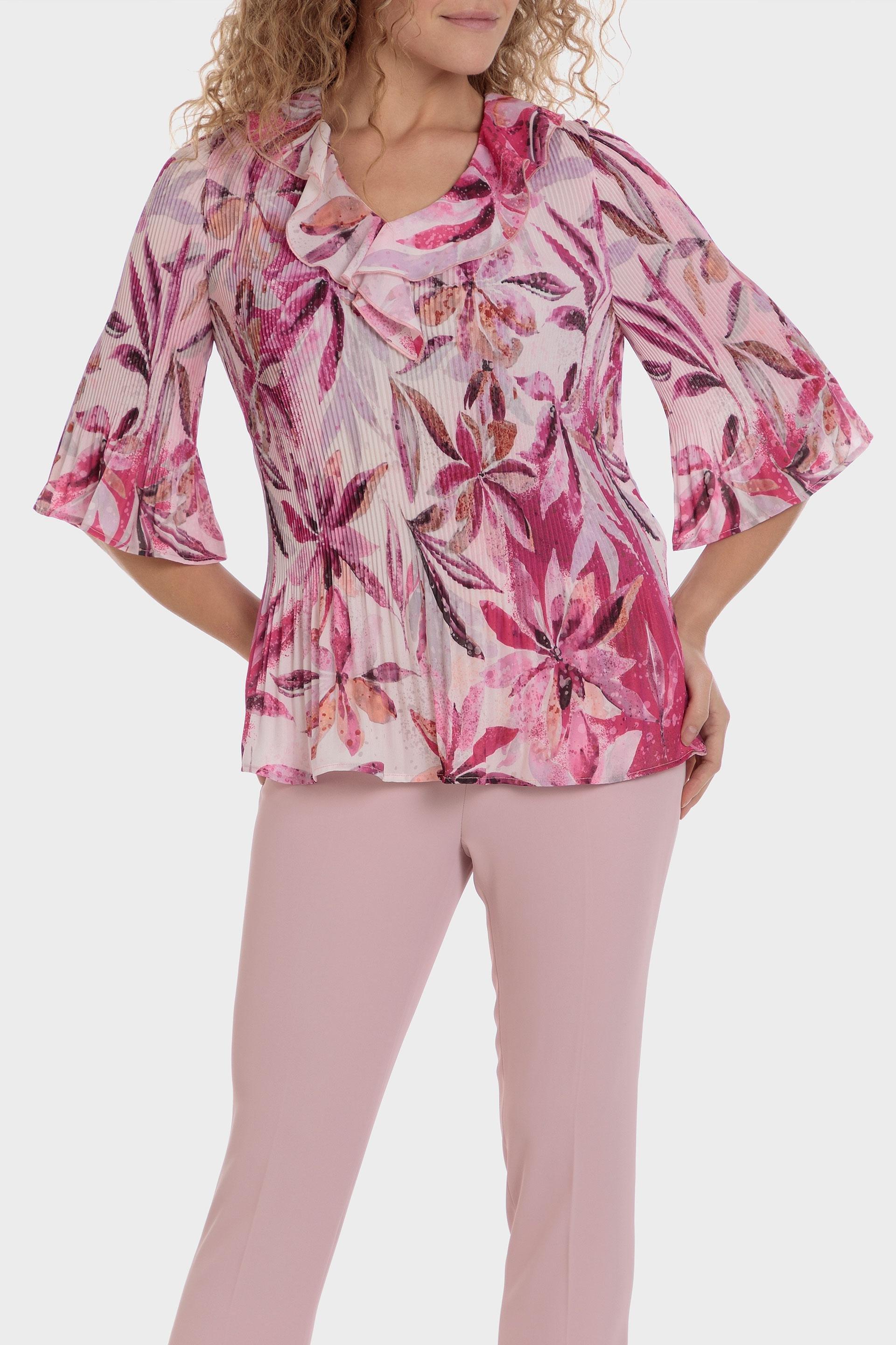 Punt Roma - Pink Floral Pleated Blouse