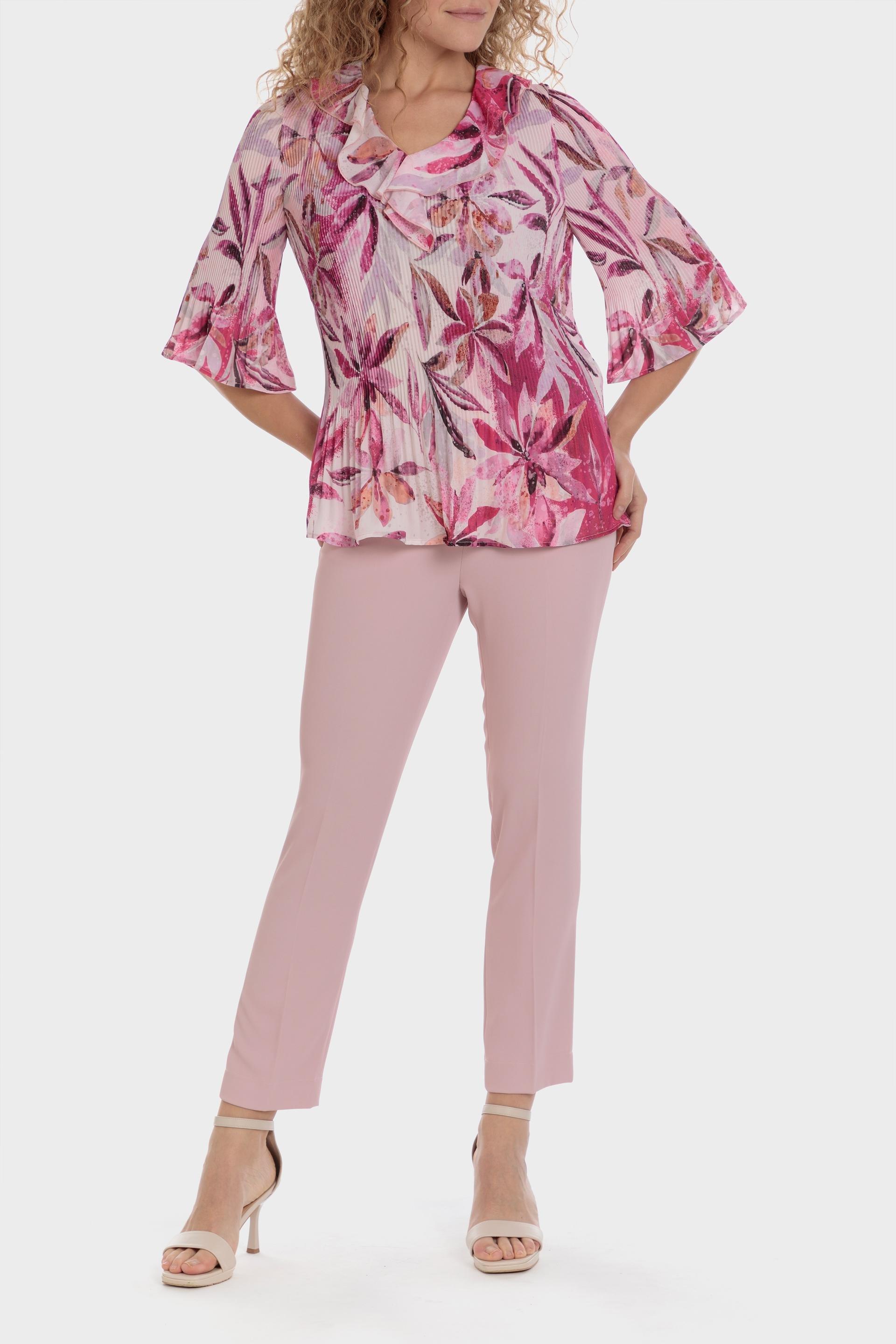 Punt Roma - Pink Floral Pleated Blouse