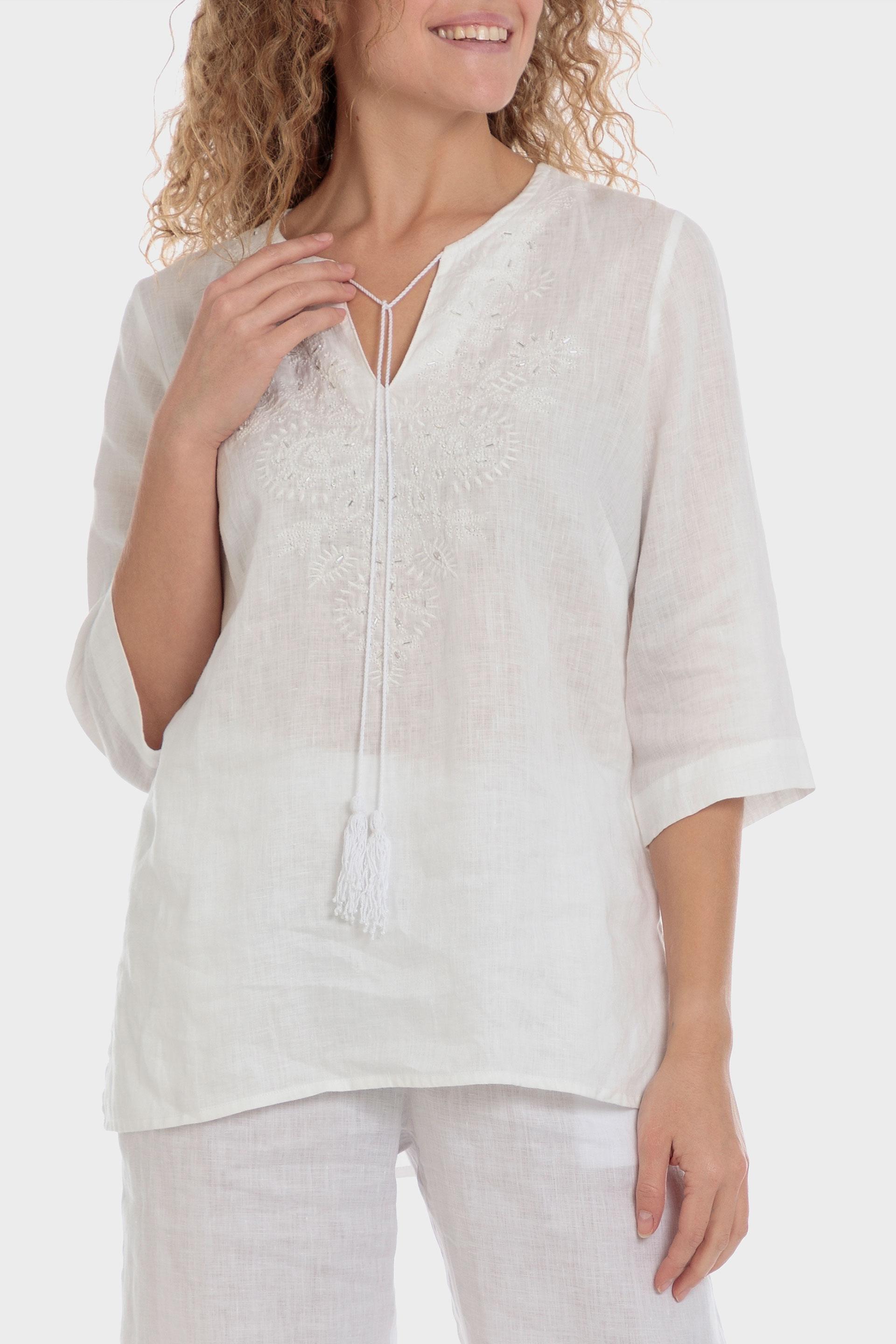 Punt Roma - White Embroidered Blouse