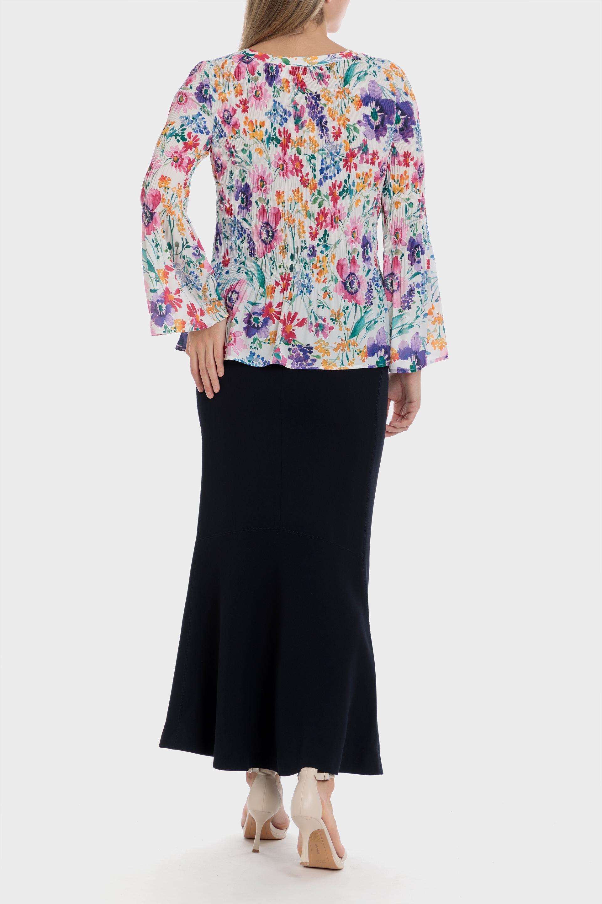 Punt Roma - Multicolour Pleated Floral Loose Fitting Blouse