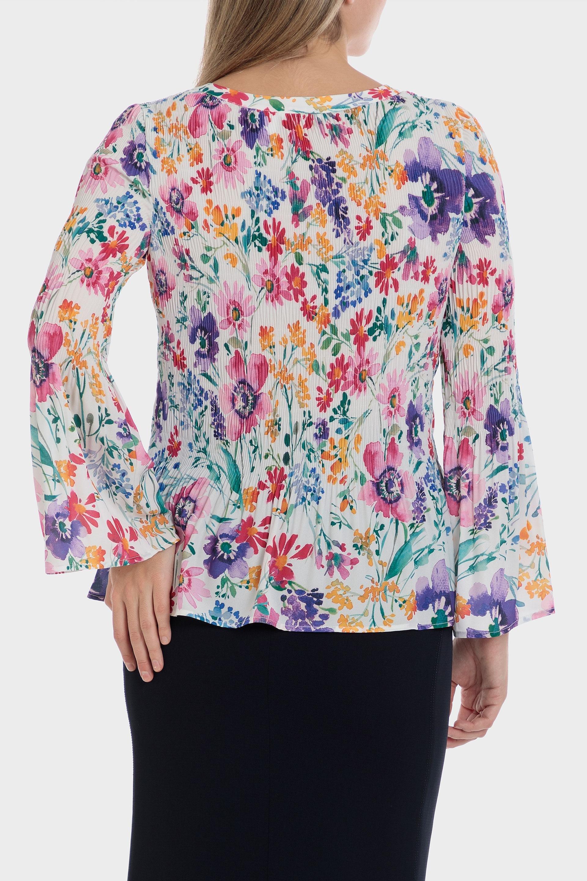 Punt Roma - Multicolour Pleated Floral Loose Fitting Blouse