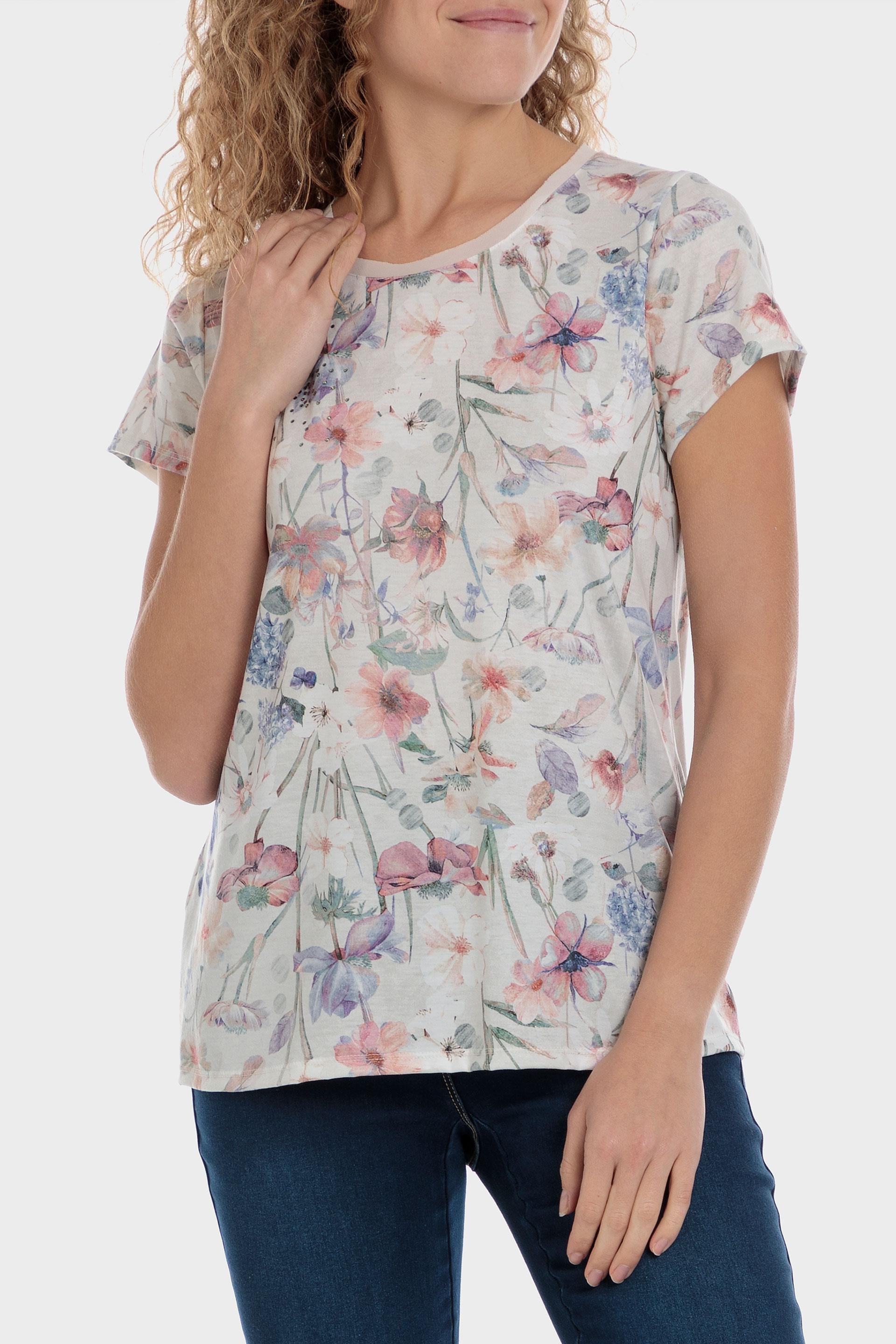 White Floral Print T-Shirt, , large image number 0