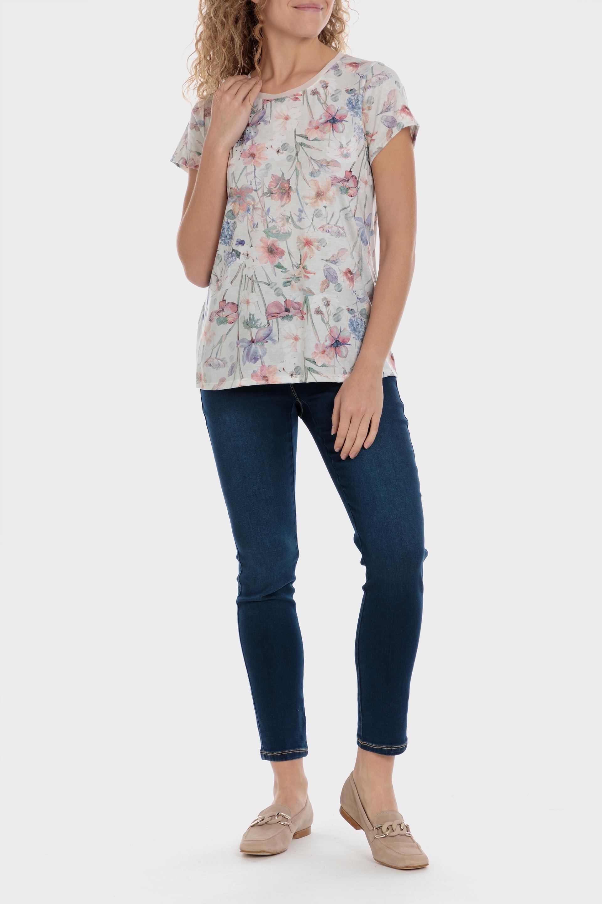 White Floral Print T-Shirt, , large image number 1