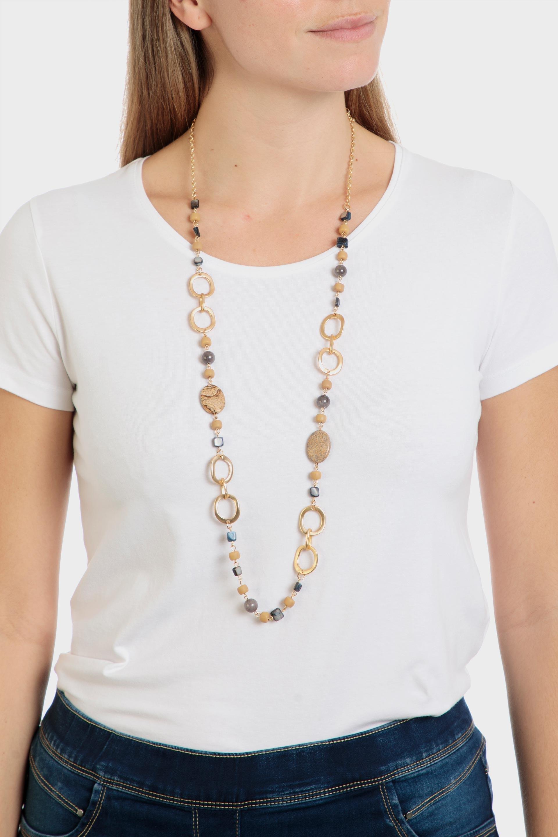 Multicolour Long Necklace, Metal Golden, large image number 0