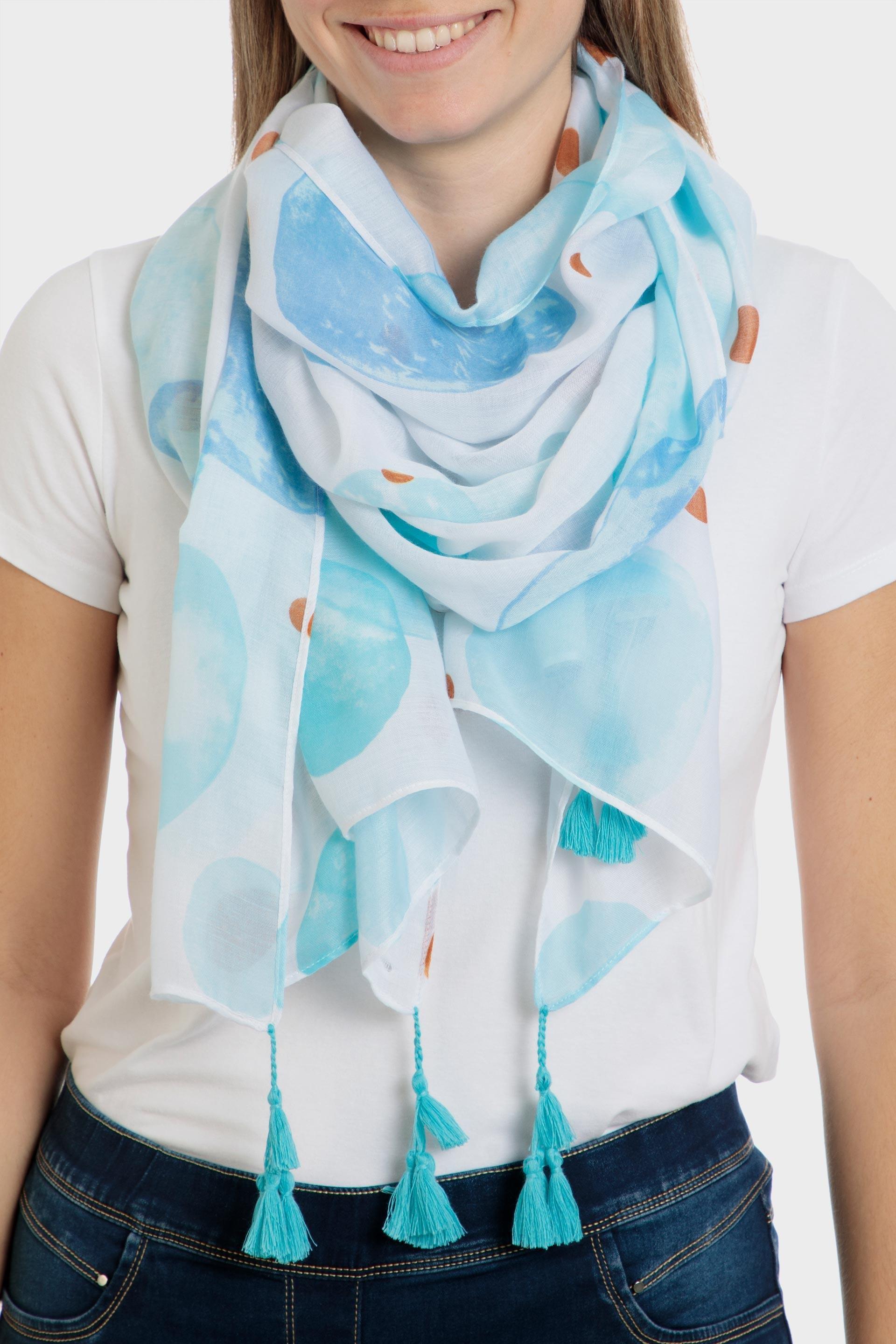 Multixolour Printed Scarf, Blue Aquamarine, large image number 0