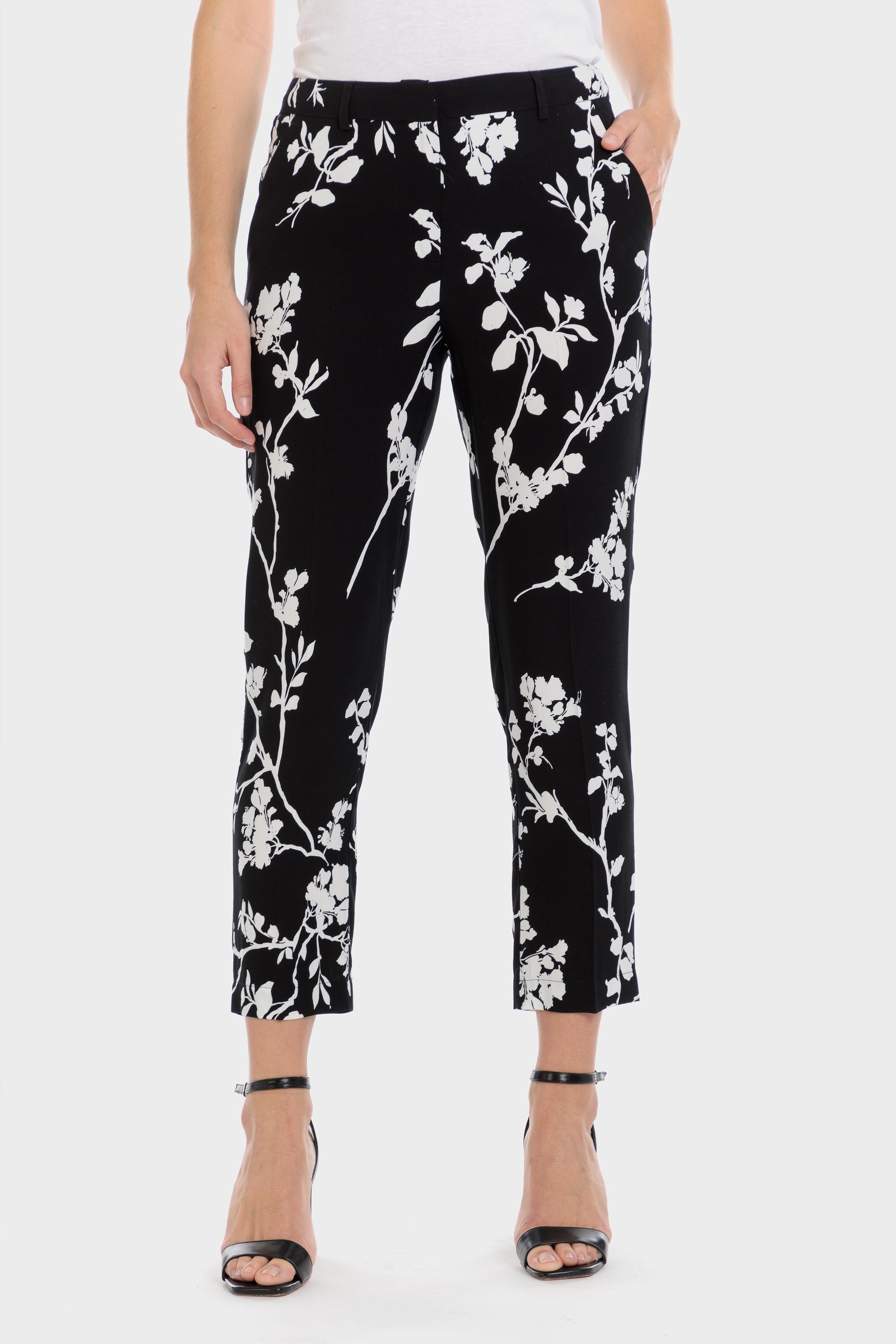Black Floral Print Trousers, , large image number 0