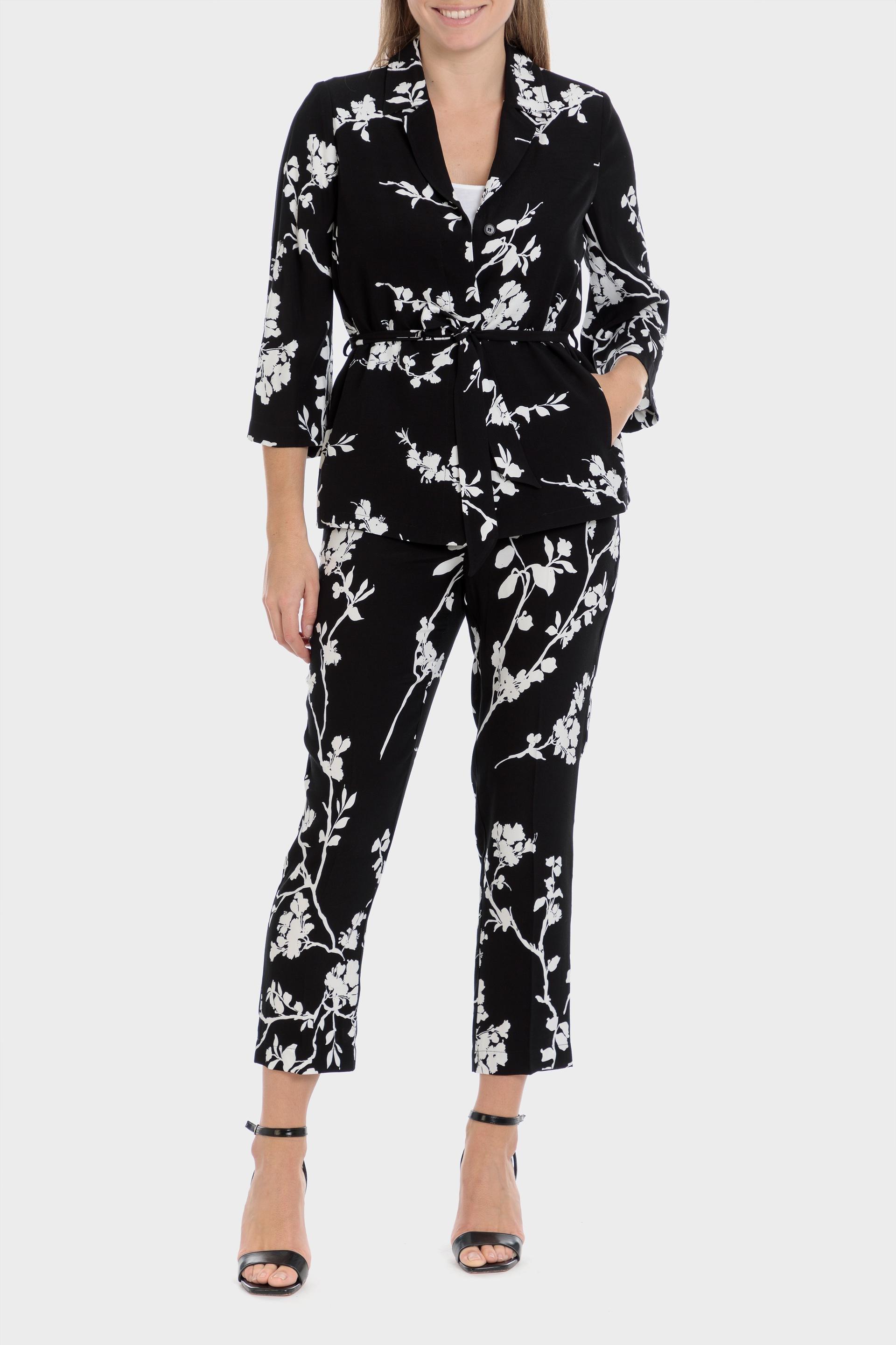Black Floral Print Trousers, , large image number 1
