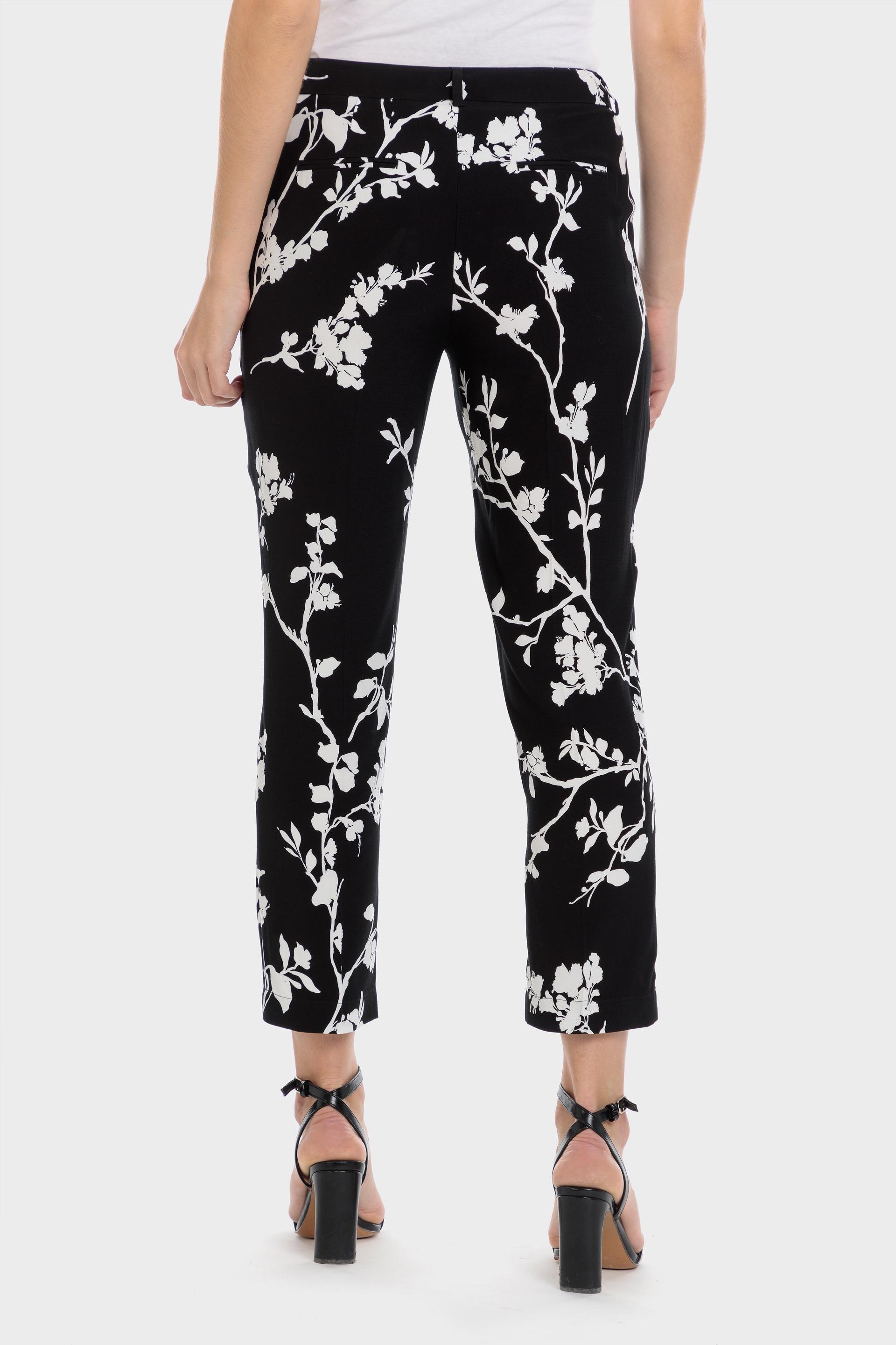 Black Floral Print Trousers, , large image number 2