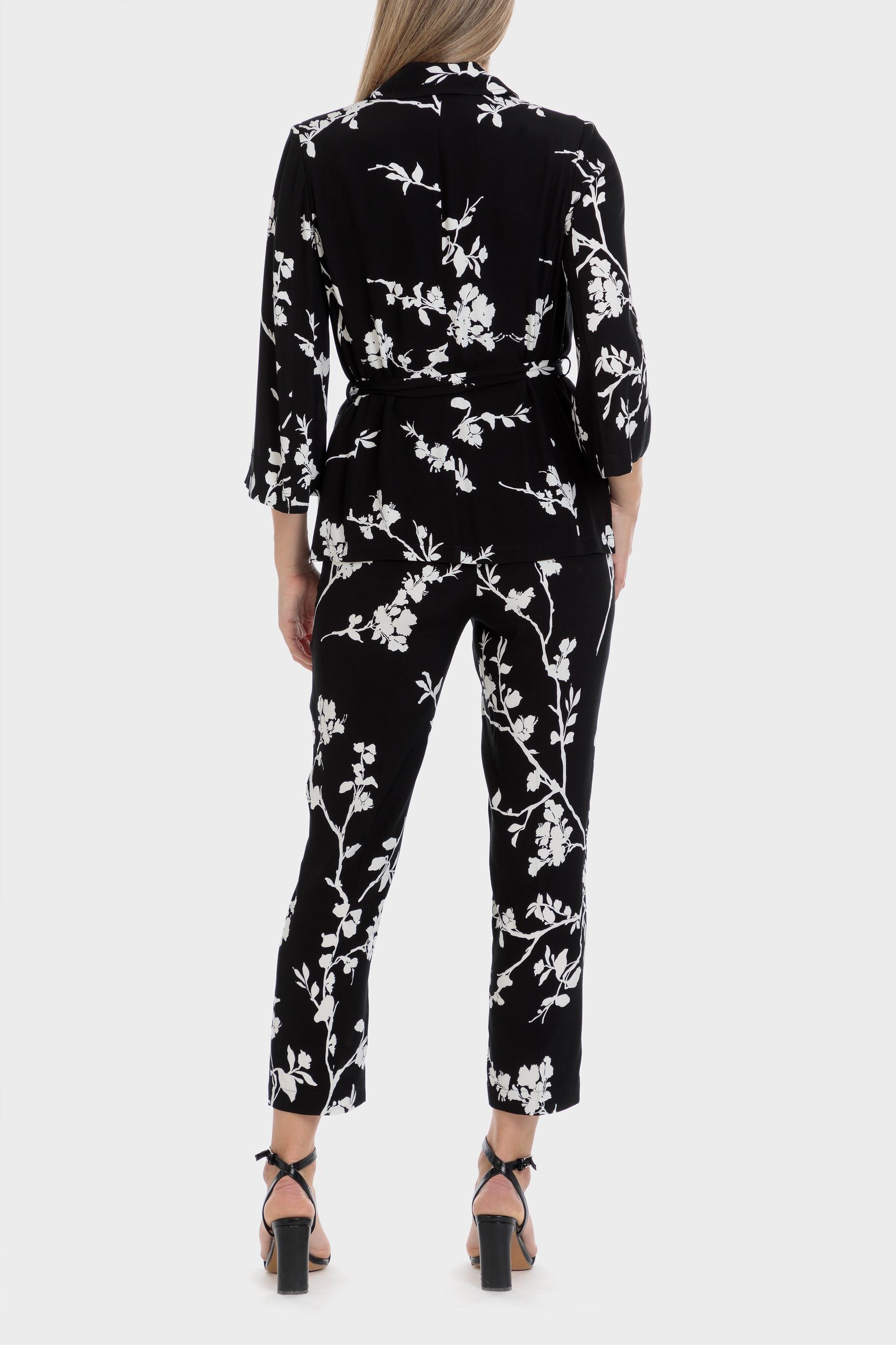 Black Floral Print Trousers, , large image number 4