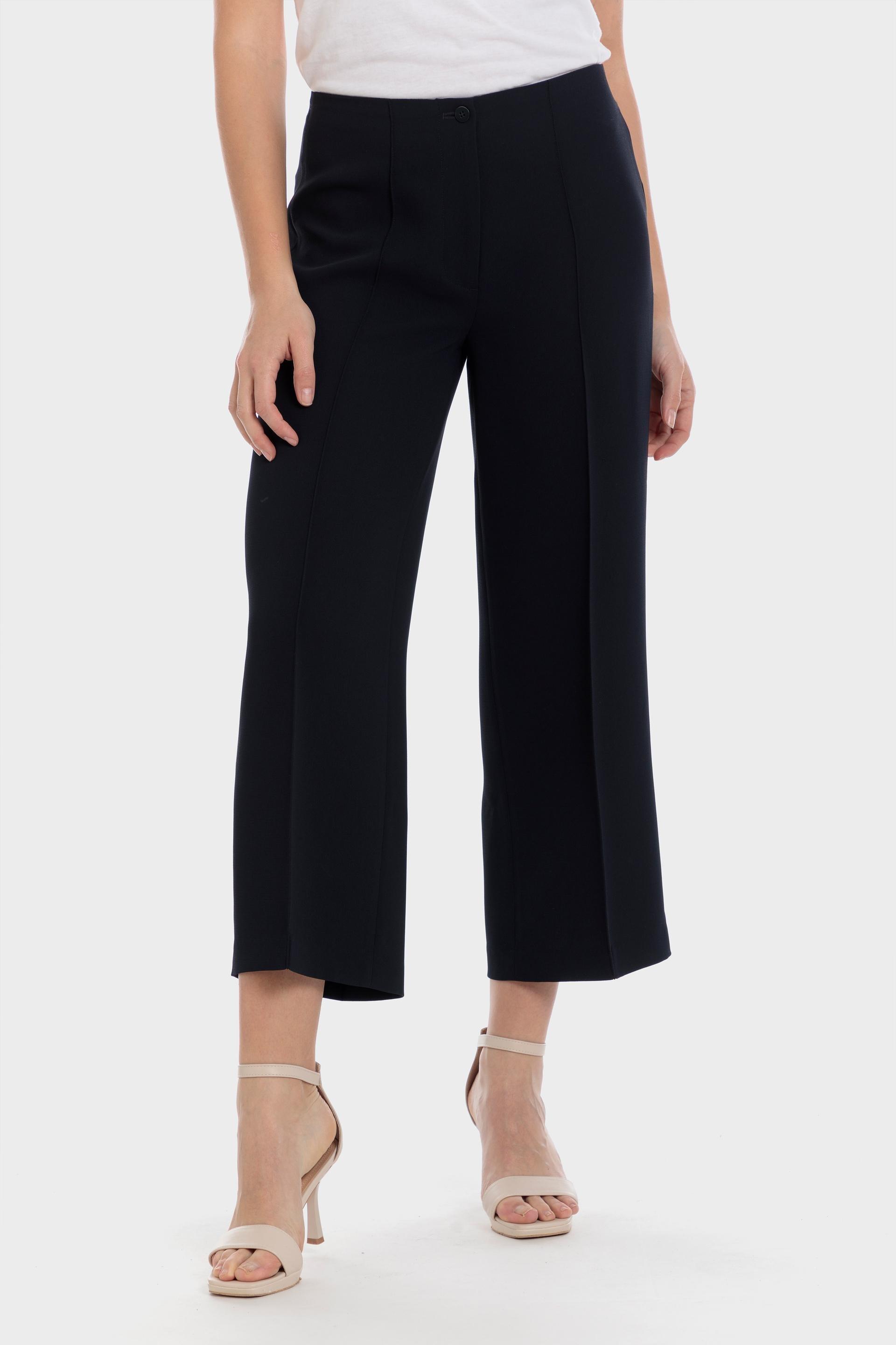 Navy Wide Crepe Trousers, , large image number 0