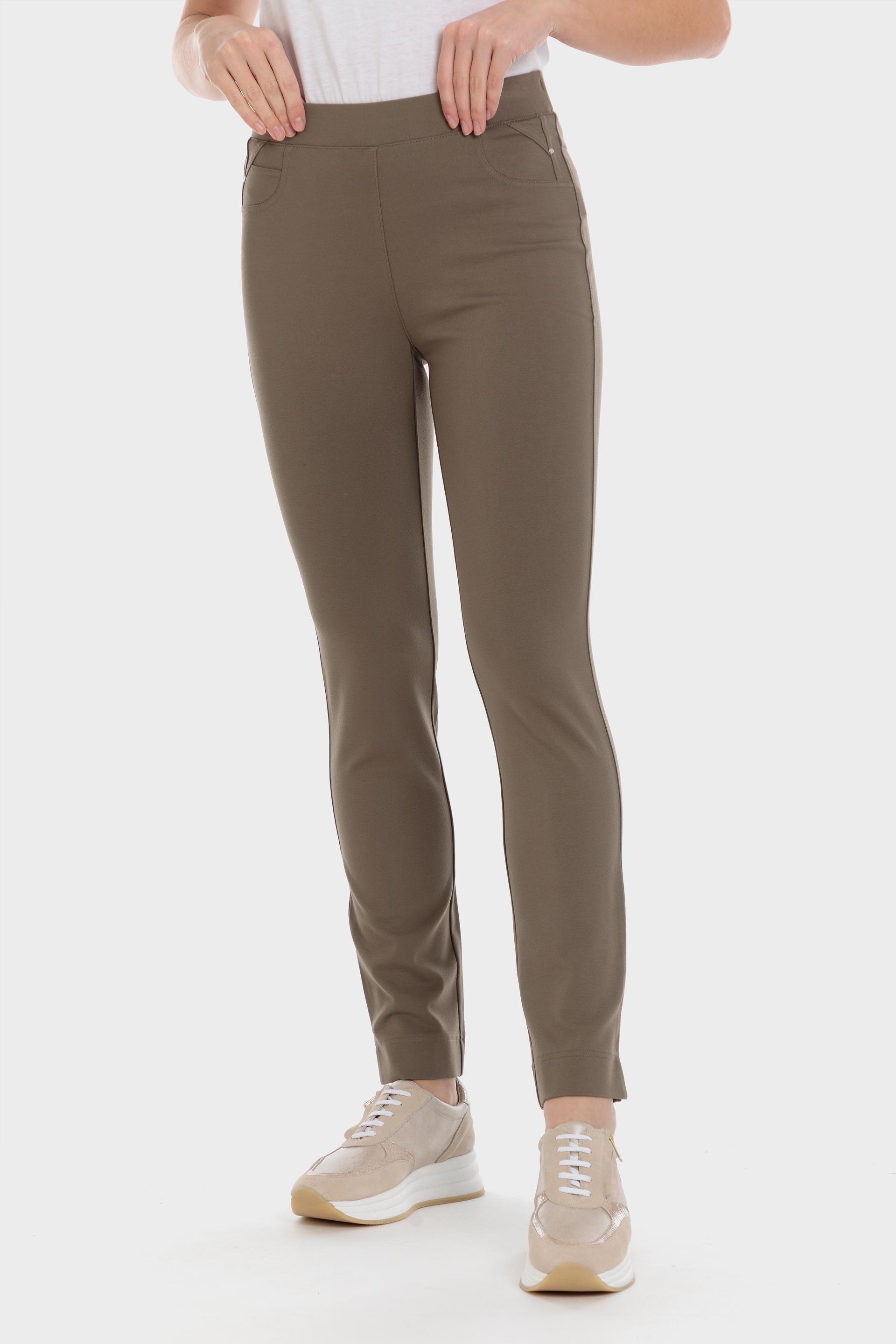 Beige Elastic Waist Trousers, , large image number 0
