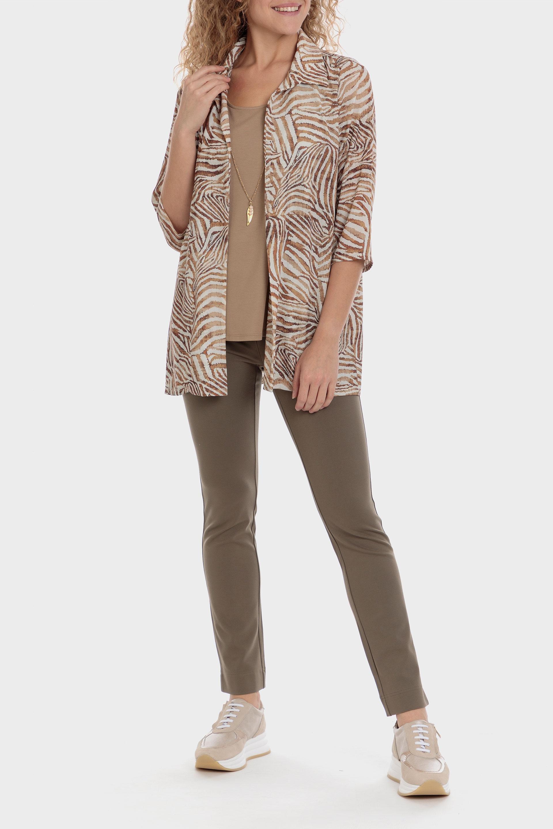 Beige Elastic Waist Trousers, , large image number 1