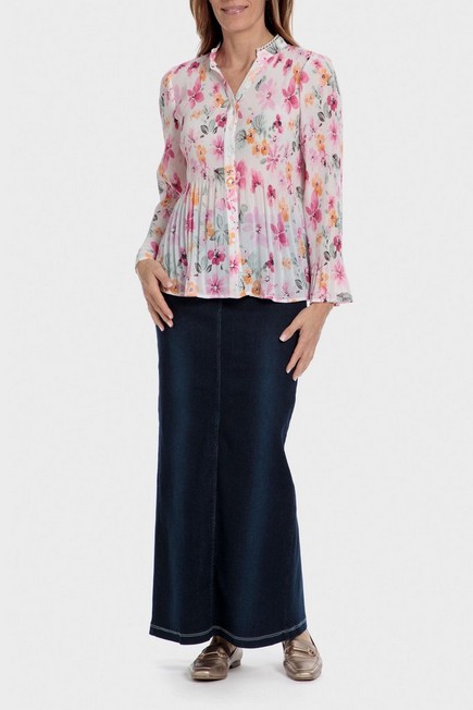 Punt Roma - Pink Floral Pleated Shirt